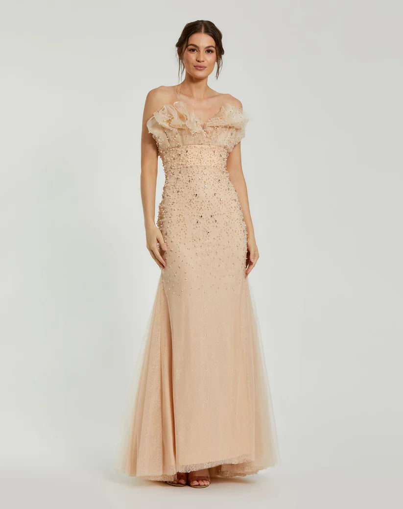 Mac Duggal 11774 Strapless Embellished Tulle Mermaid Gown  B Chic Fashions