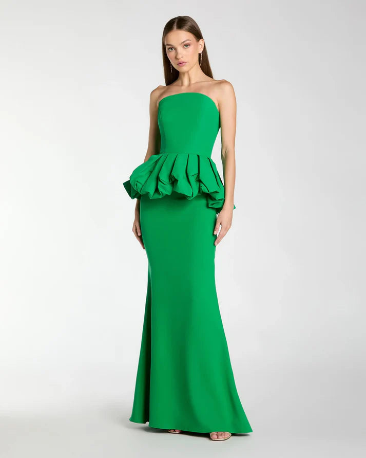 mac duggal green prom dress Green Embellished Satin Cap Sleeve Ball Gown