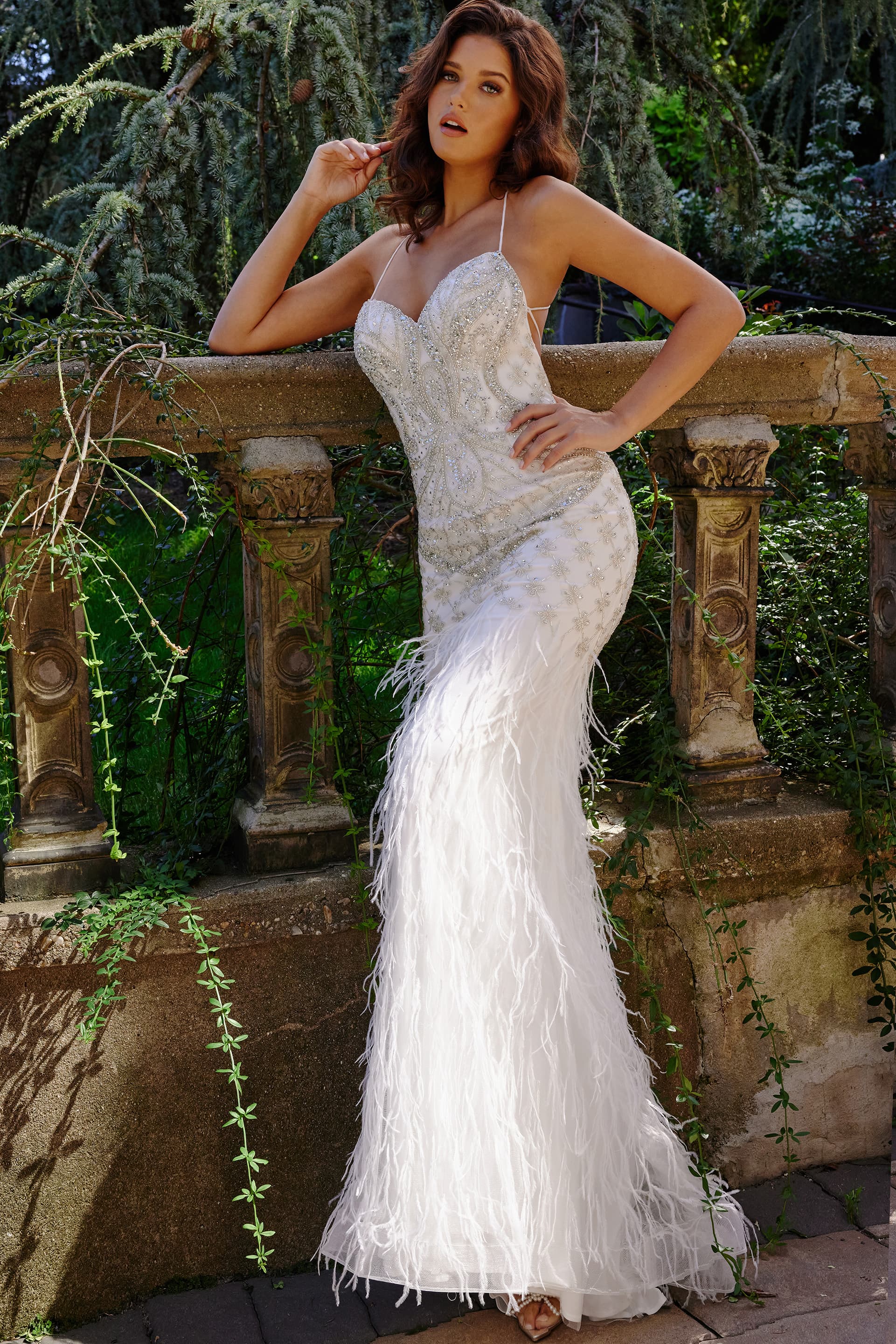 mermaid bride dress Elegant Ivory Mermaid Wedding Dress | Deep V-Neckline