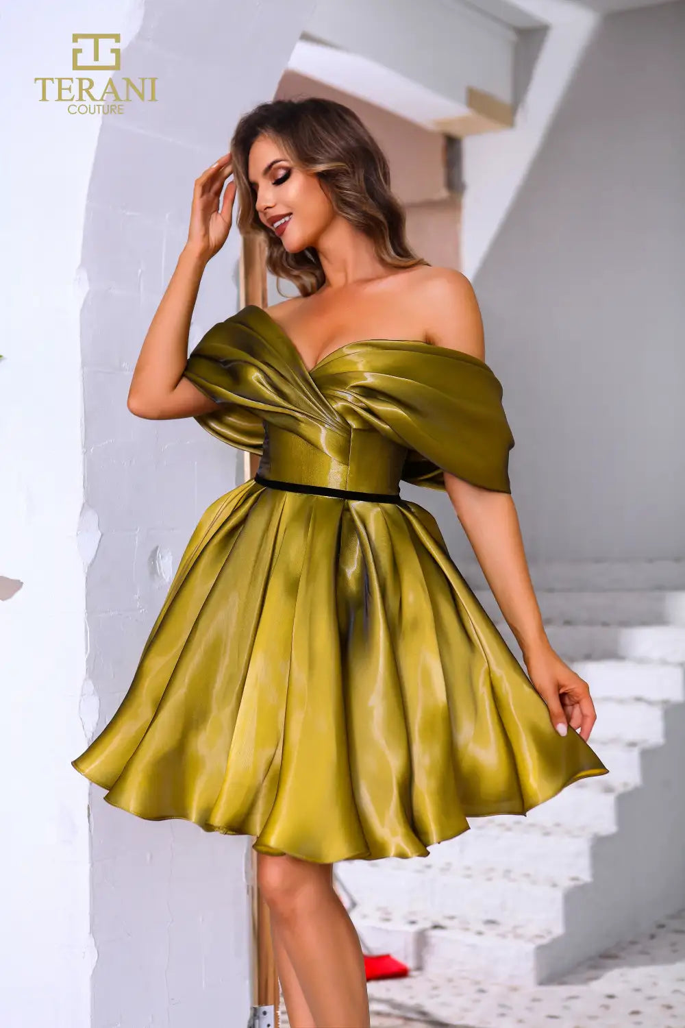 Terani Couture 251C4045 Off The Shoulder Short A-line Cocktail Dress  B  Chic Fashions