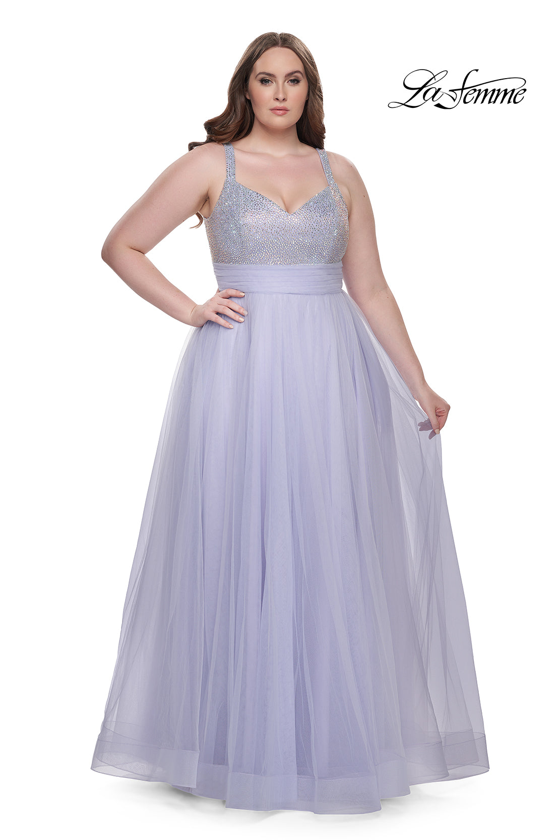 La Femme Women's A-Line Plus Size Prom Dress with Rhinestone Bodice - Pink - Maxi dresses La Femme Women's A-Line Plus Size Prom Dress with Rhinestone Bodice - Pink - Maxi dresses