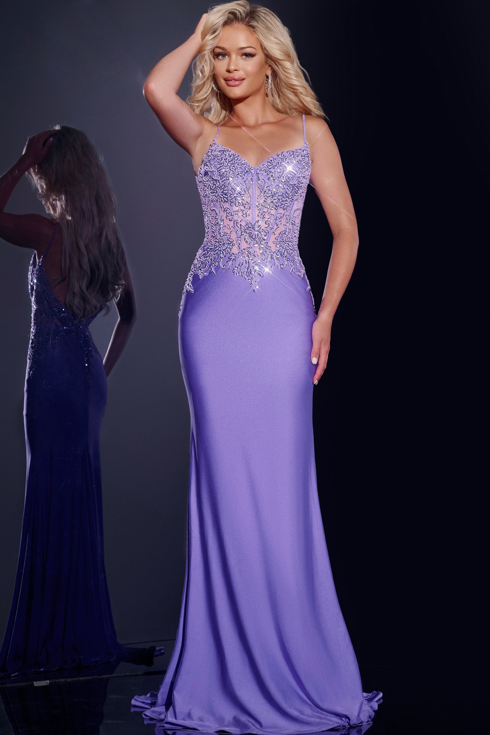 Jovani 42221 Fitted Gown with Delicate Embroidery  B Chic Fashions