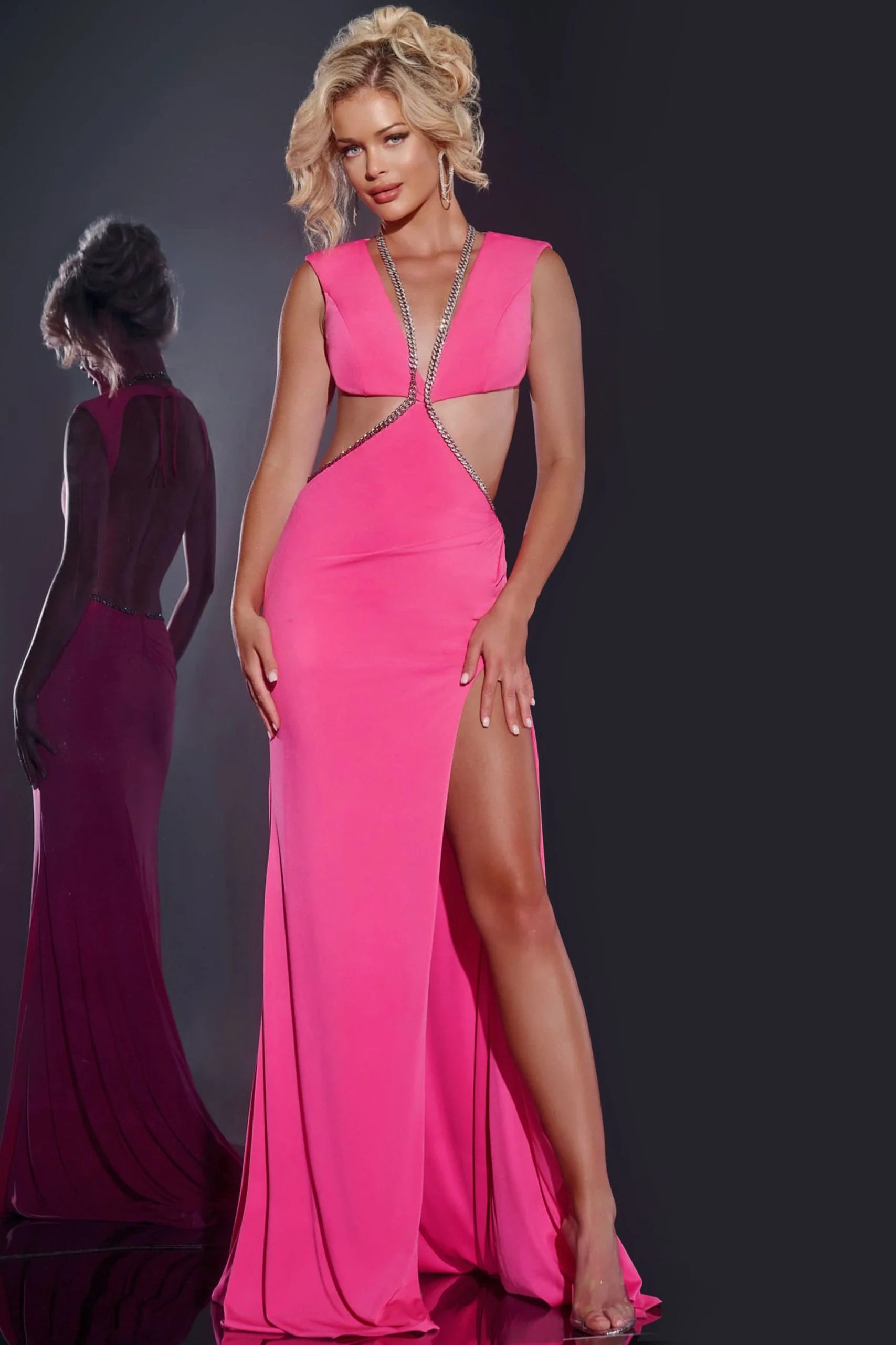 Jovani 42675 Hot Pink Backless Cut-Out Gown – B Chic Fashions