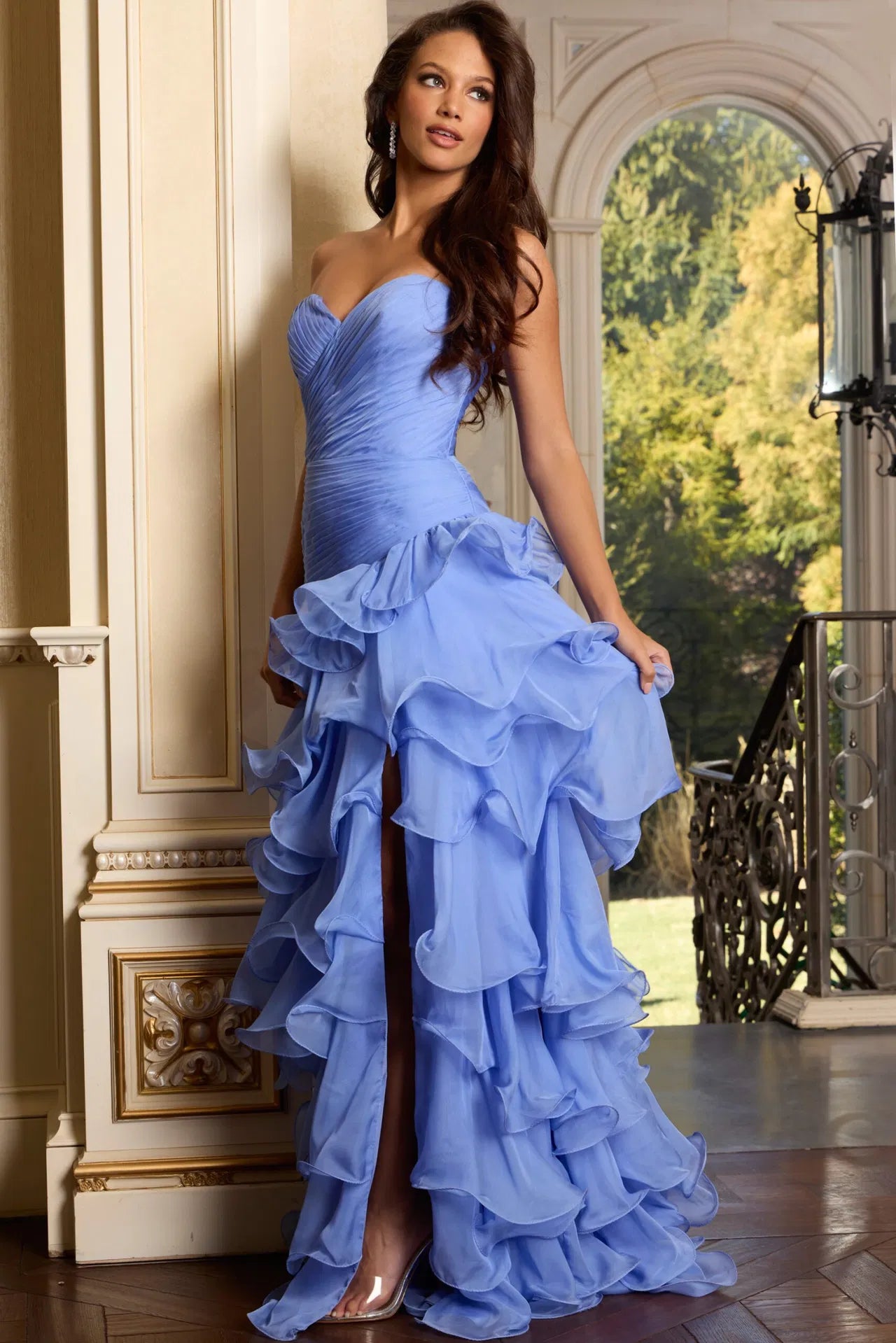 Jovani 46406 Strapless Layered Ruffle Long Prom Dress – B Chic Fashions