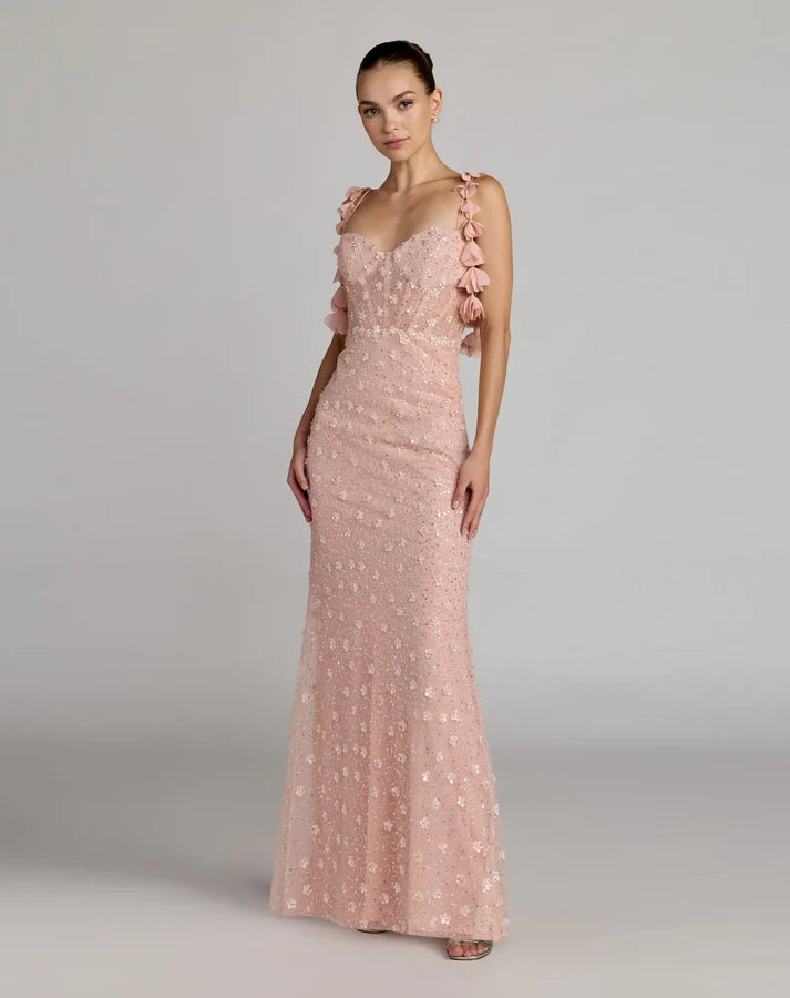 mac duggal rose gold dress Women's Sleeveless Sequin Column Gown With Floral Detail - Pink - Size 4 Lavish in the sophisticated Long dress - Embroidered Color:Nouveau Navy BODYCON DRESSES