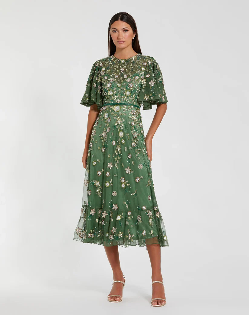 mac duggal green embellished dress Green Sleeveless Hand Embellished Floral Maxi Dress