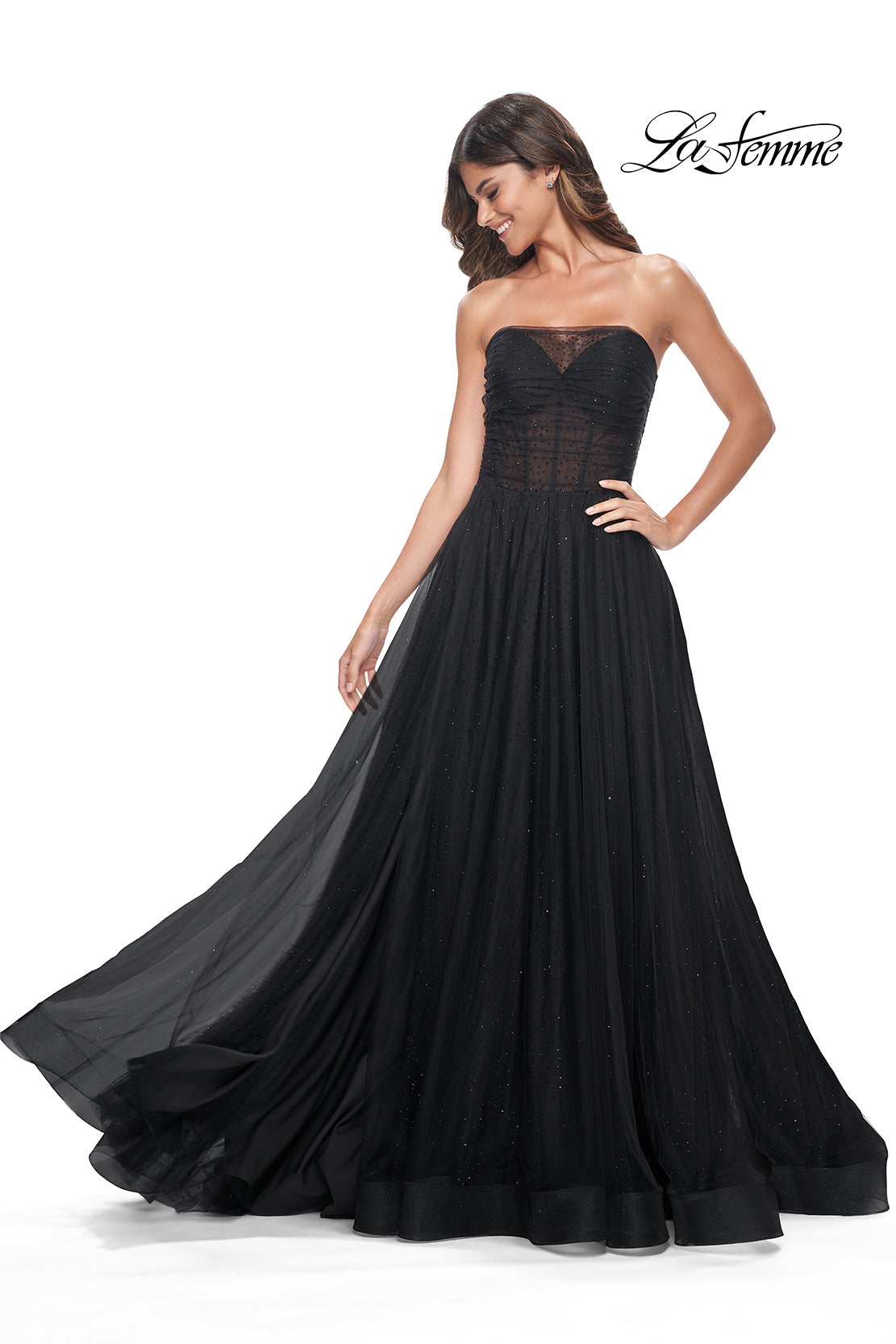 Shop La Femme 32029 Square Neckline Zipper Back Corset Hot Stone/Tulle A-Line Evening Dress – B Chic Fashions