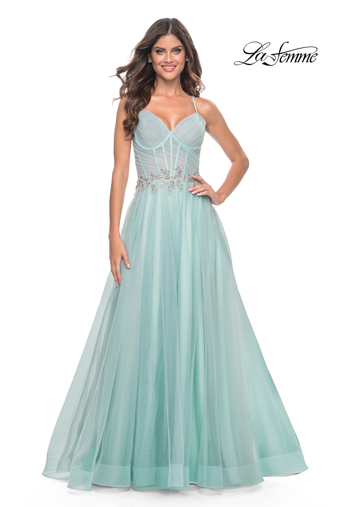 Shop La Femme 32117 Sweetheart Neckline Lace up Back Corset Beaded/Tulle A-Line Evening Dress B Chic Fashions Shop La Femme 32117 Sweetheart Neckline Lace up Back Corset Beaded/Tulle A-Line Evening Dress B Chic Fashions
