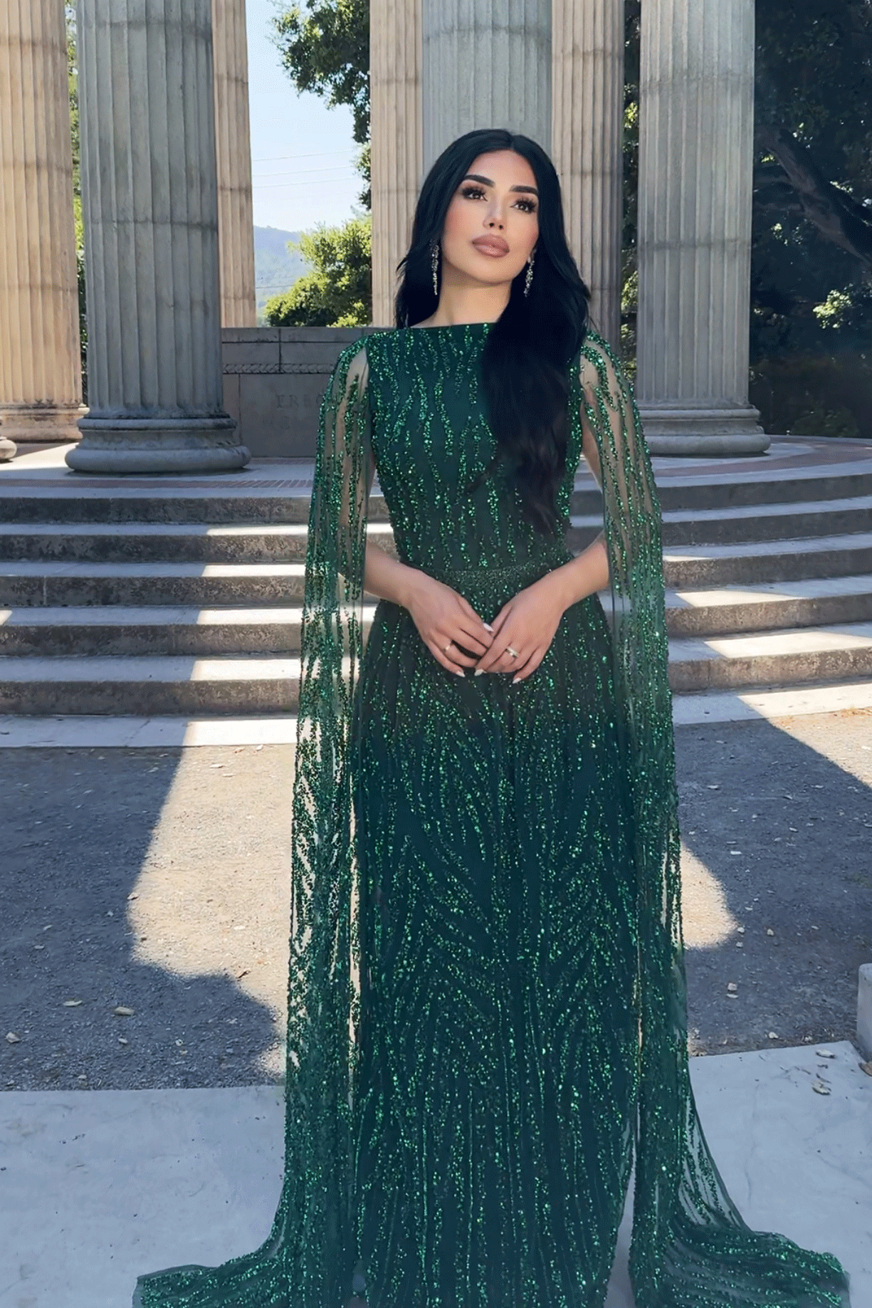 Iyza Belaar Nilah Modest A Line Embellished Cape Sleeve Dress Nikah Emerald Green 18