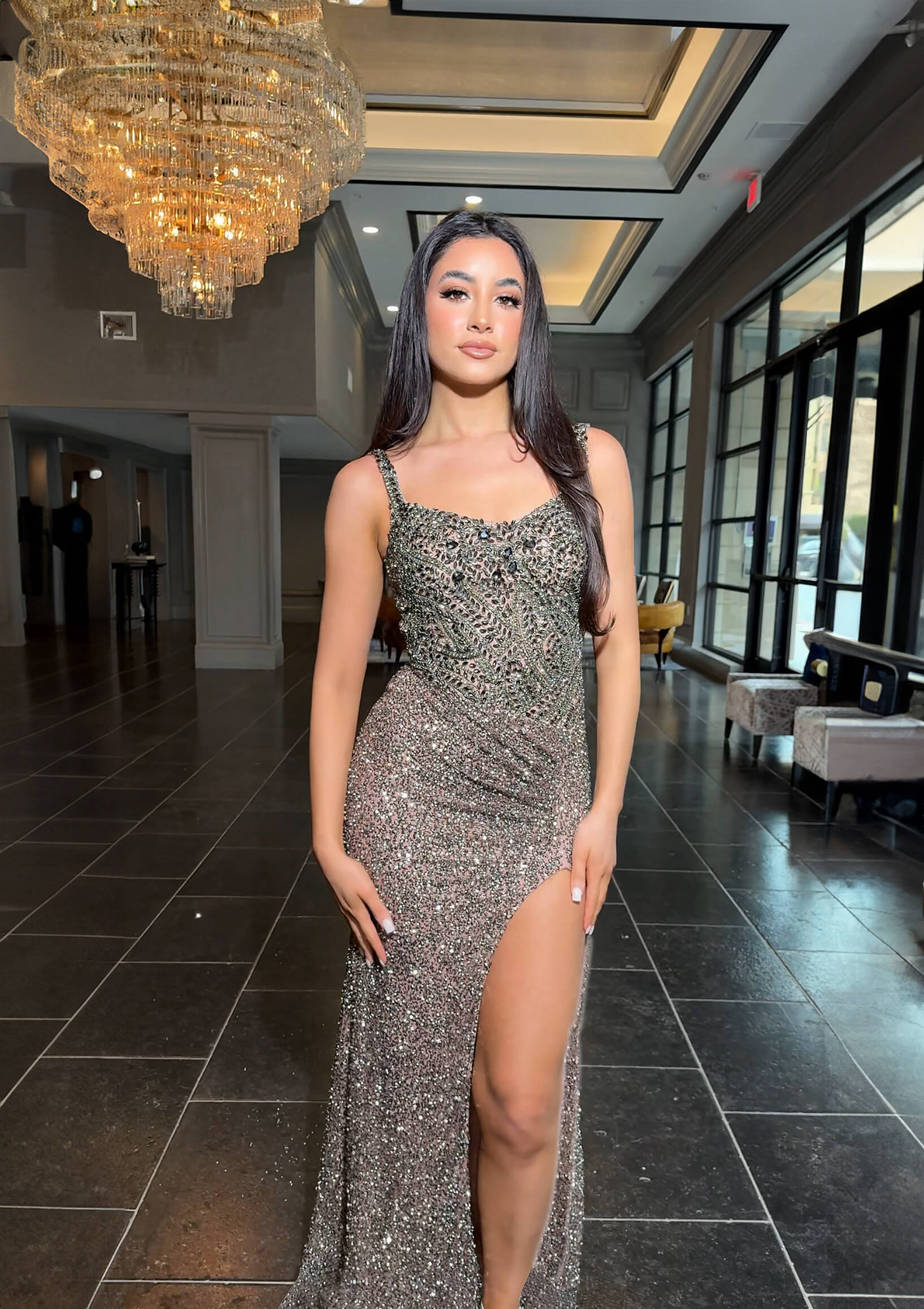 Selina Beaded Sequin Embellished Fitted Gown High Slit Gown B Chic Fashions Selina Beaded Sequin Embellished Fitted Gown High Slit Gown B Chic Fashions