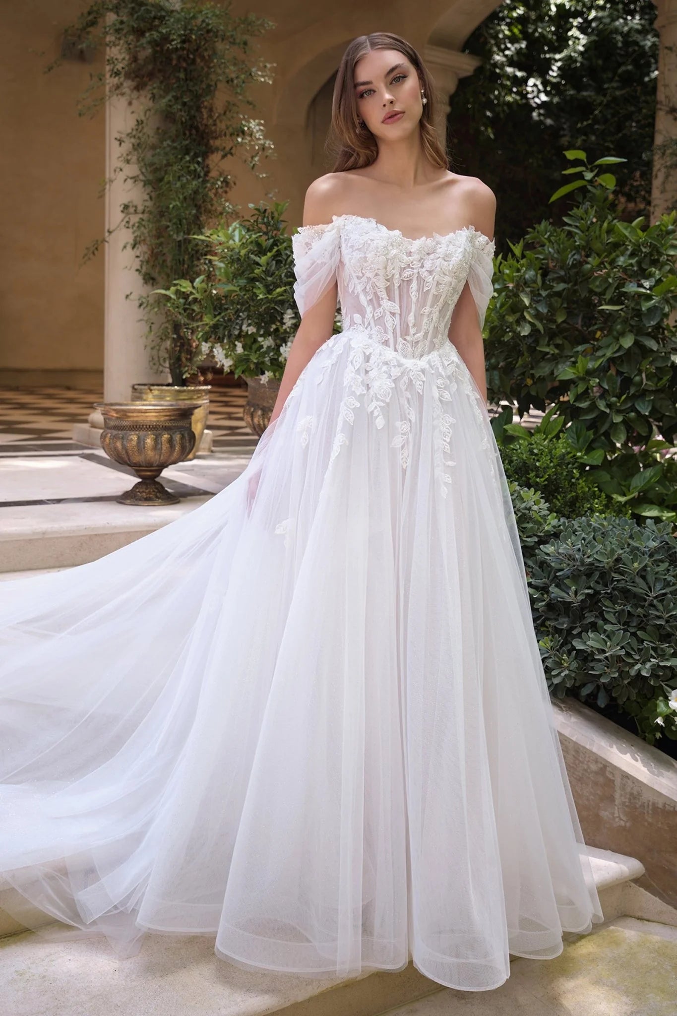 Andrea & Leo WL089 Off Shoulder Wedding Dress 8 / White