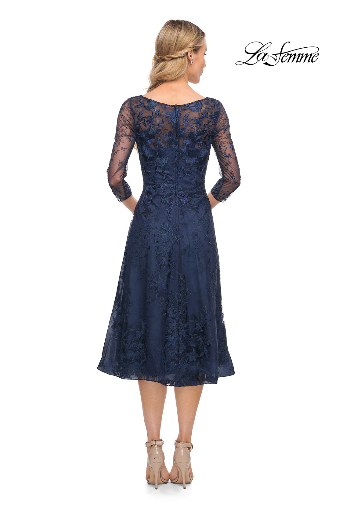 knee length dresses for ladies La Femme - 31939 - Scattered Lace Applique A-Line Gown
