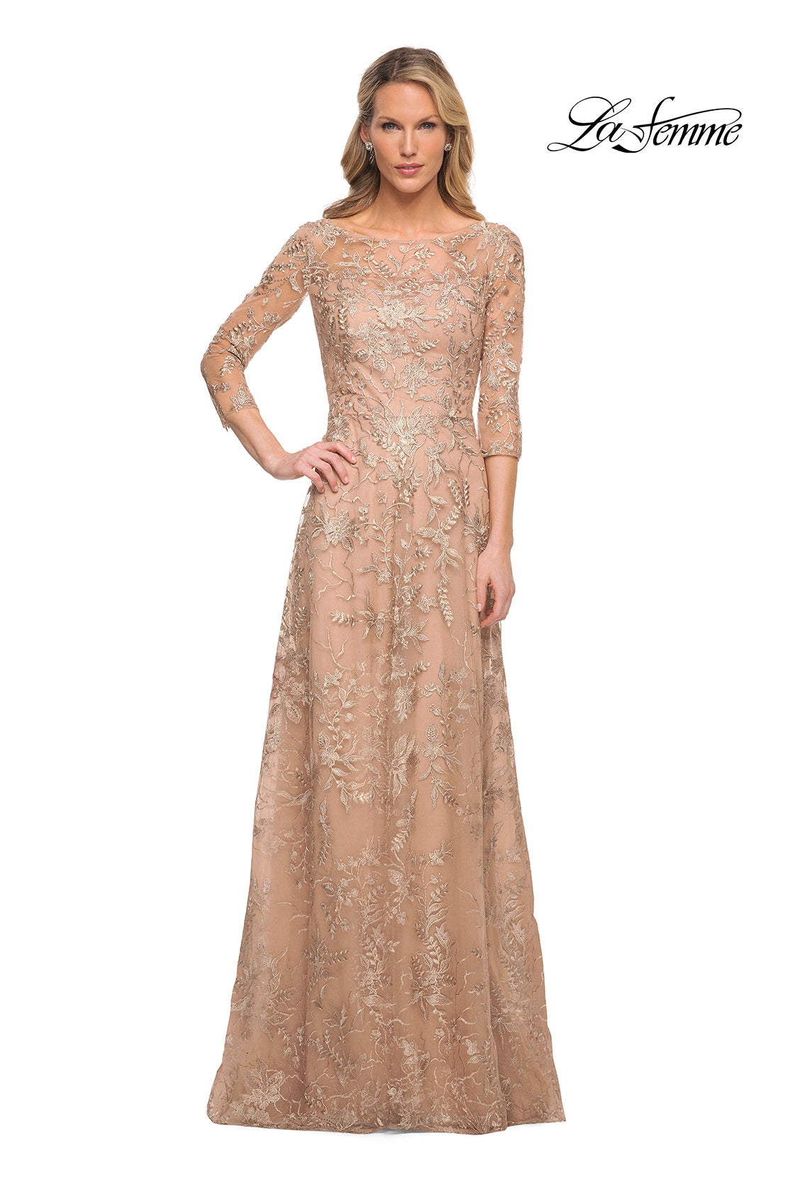 knee length dresses for ladies Long-Sleeve Ruched Jersey Formal Dress with Sheer Lace Navy / 12