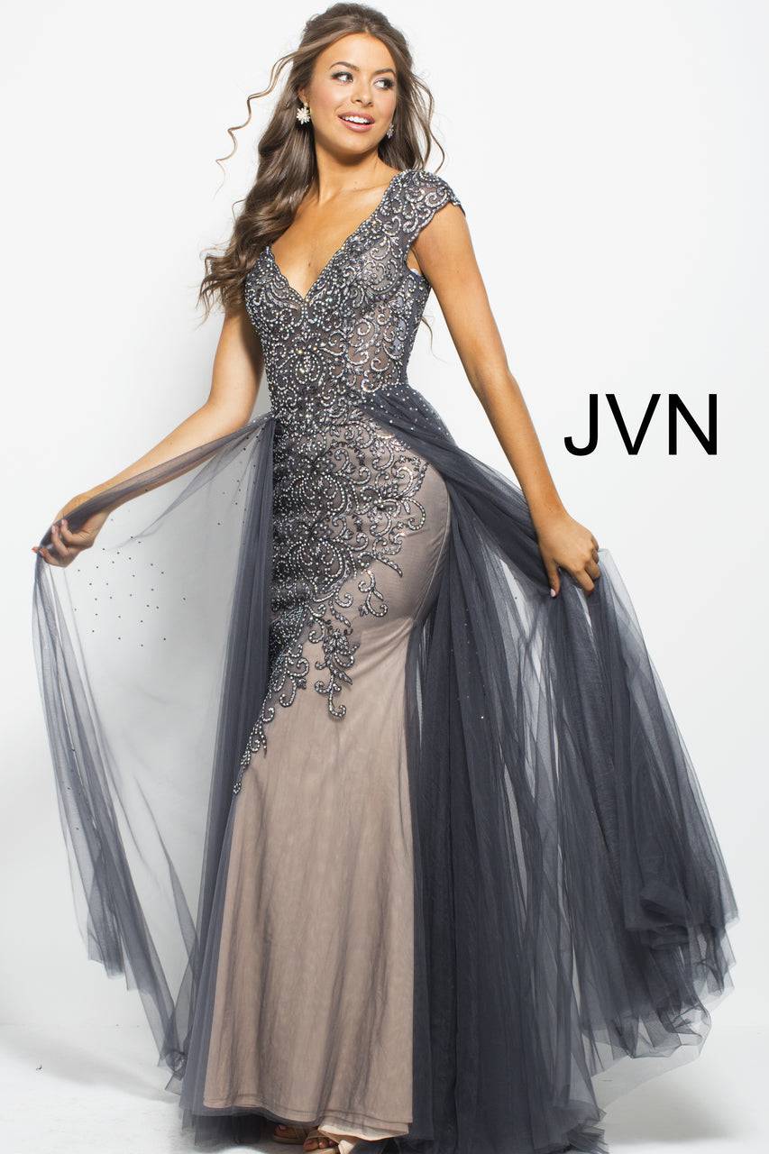 JVN by Jovani JVN60967 (ONLY SIZE 0 CHARCOAL)  B Chic Fashions