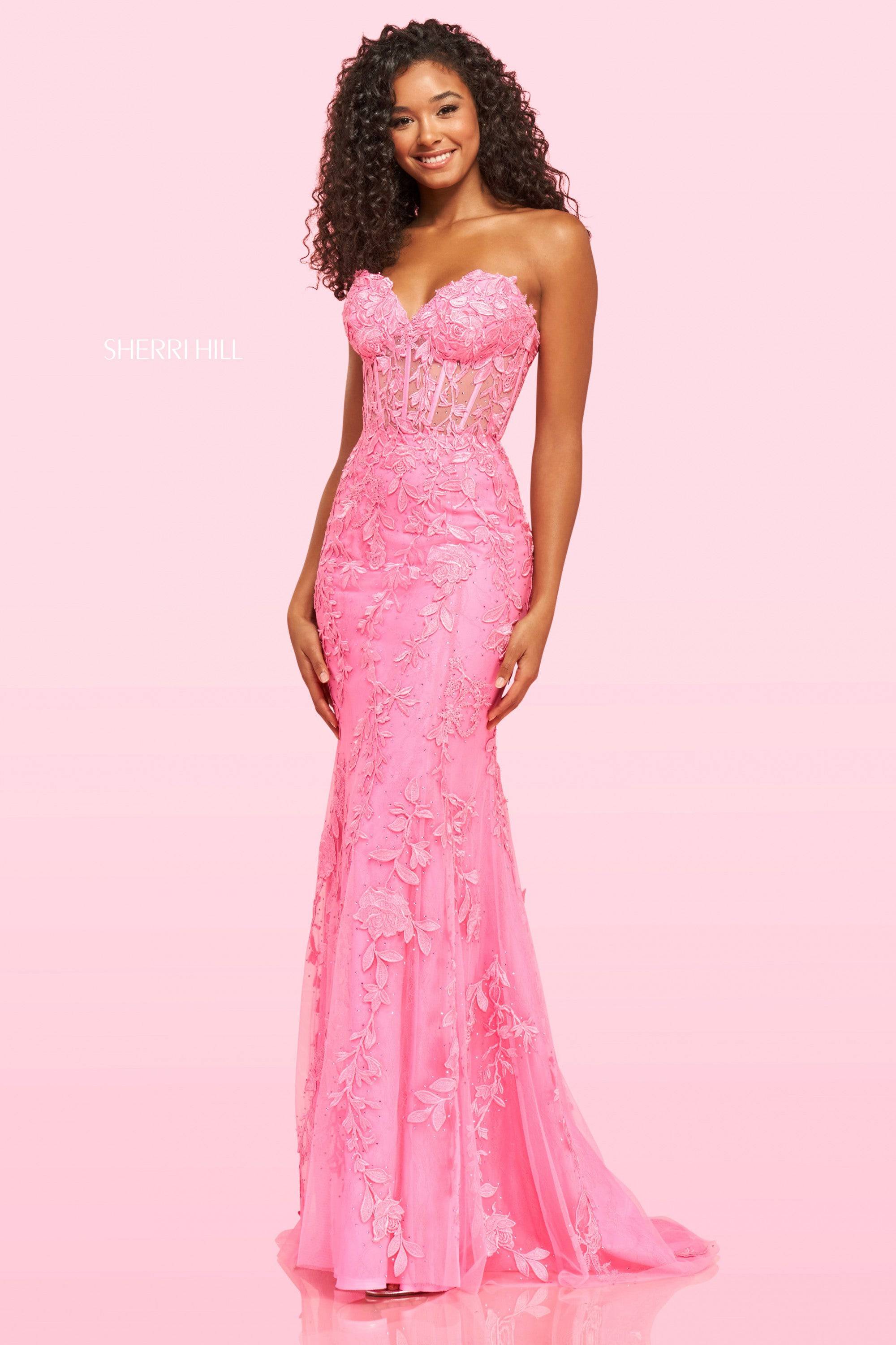 sherri hill strapless dress Buy style 56932 designed by SherriHill line dress consists of a strapless scoop neckline on a fitted corset bodice that perfectly enhances your figure as it pairs with the voluminous satin ball gown skirt that features a discreet thigh high slit and long sweep train. Sherri Hill 56957