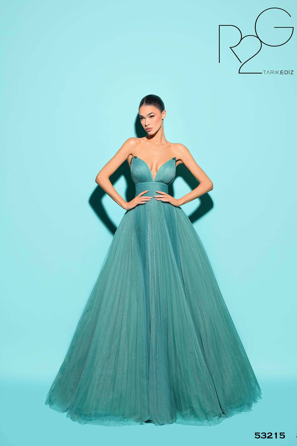 Shop Tarik Ediz 53215 Glitter Tulle Fabric Strapless Neckline A-Line Long  Dress – B Chic Fashions