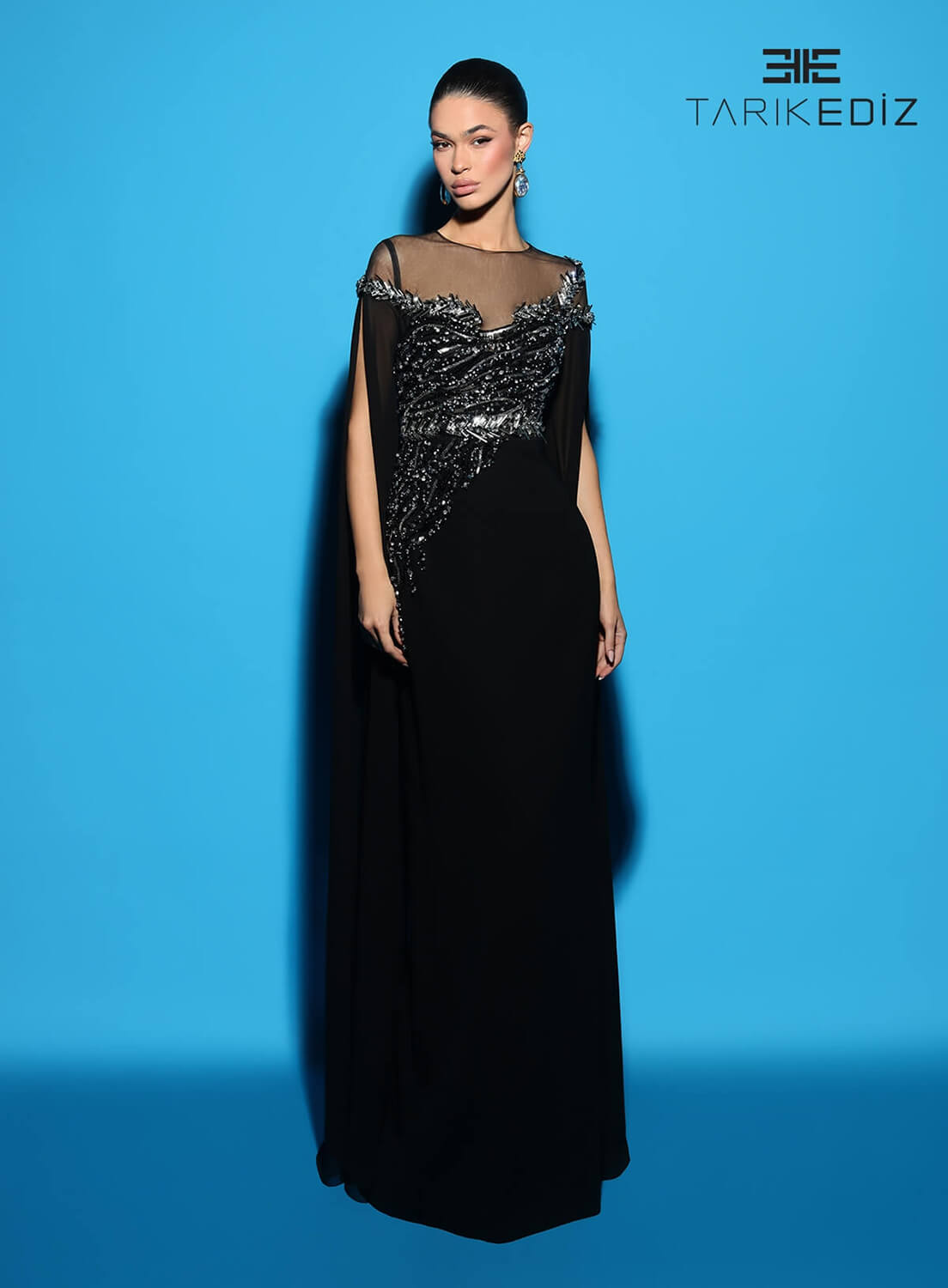 Shop Tarik Ediz 98493 Chiffon Fabric Illusion Neckline Fitted Long Dress –  B Chic Fashions
