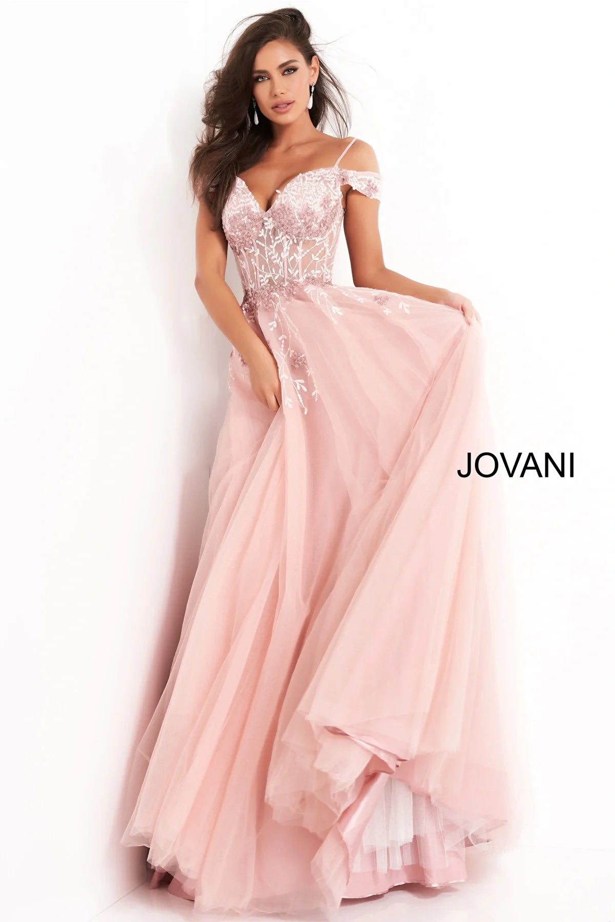Jovani 02022 Off the Shoulder Embellished Evening Dress