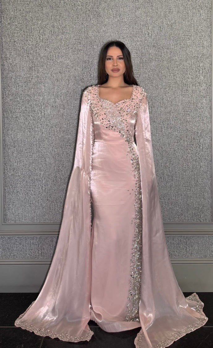 Munira Long Sleeve Organza Drape Sleeve Modest Dress