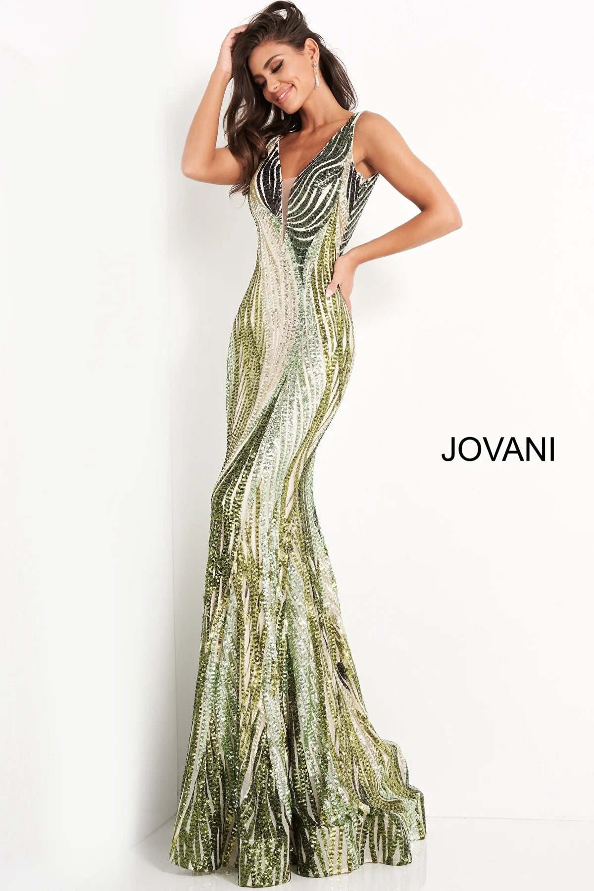 Jovani 05103 Embellished Plunging Neckline Dress B Chic Fashions Long Dress Evening Gowns