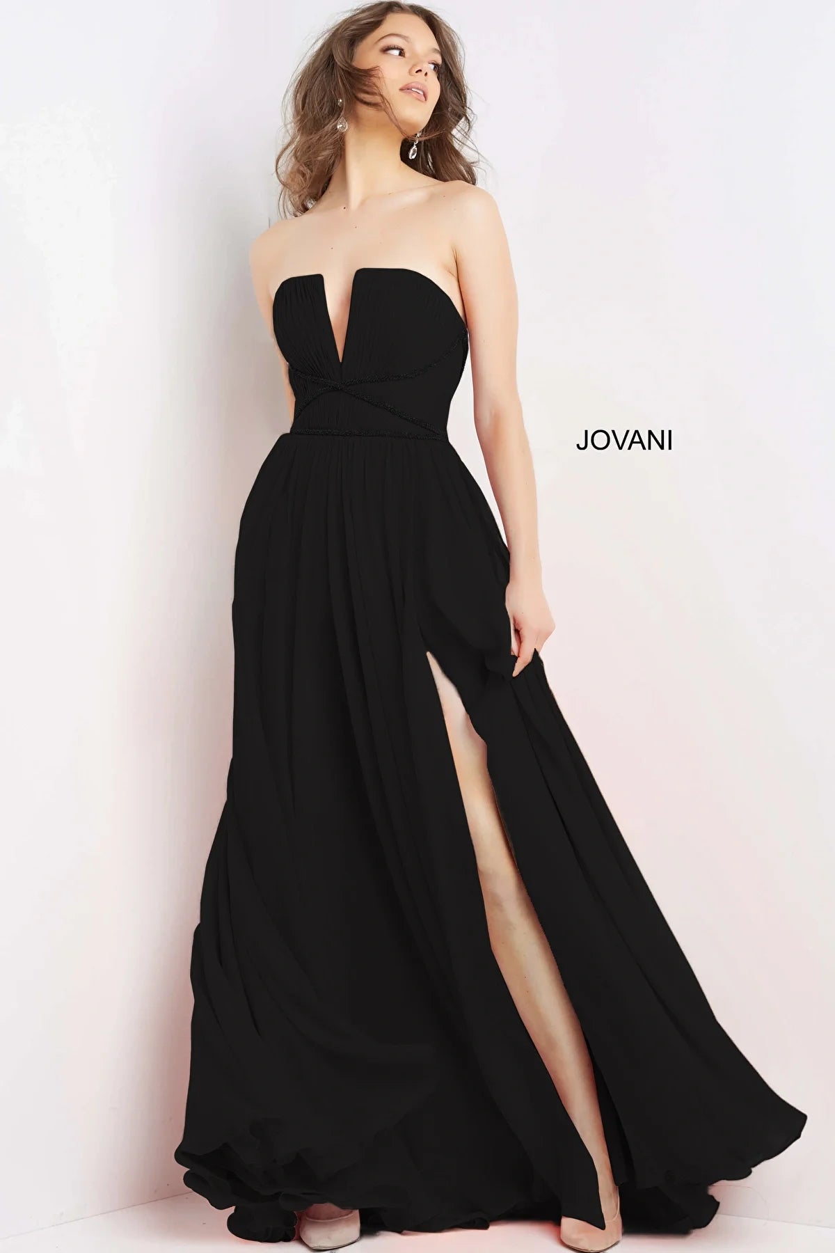 Jovani 05971 Gorgeous Off White Chiffon Strapless Prom Dress B Chic Fashions Long Dress Evening Gowns