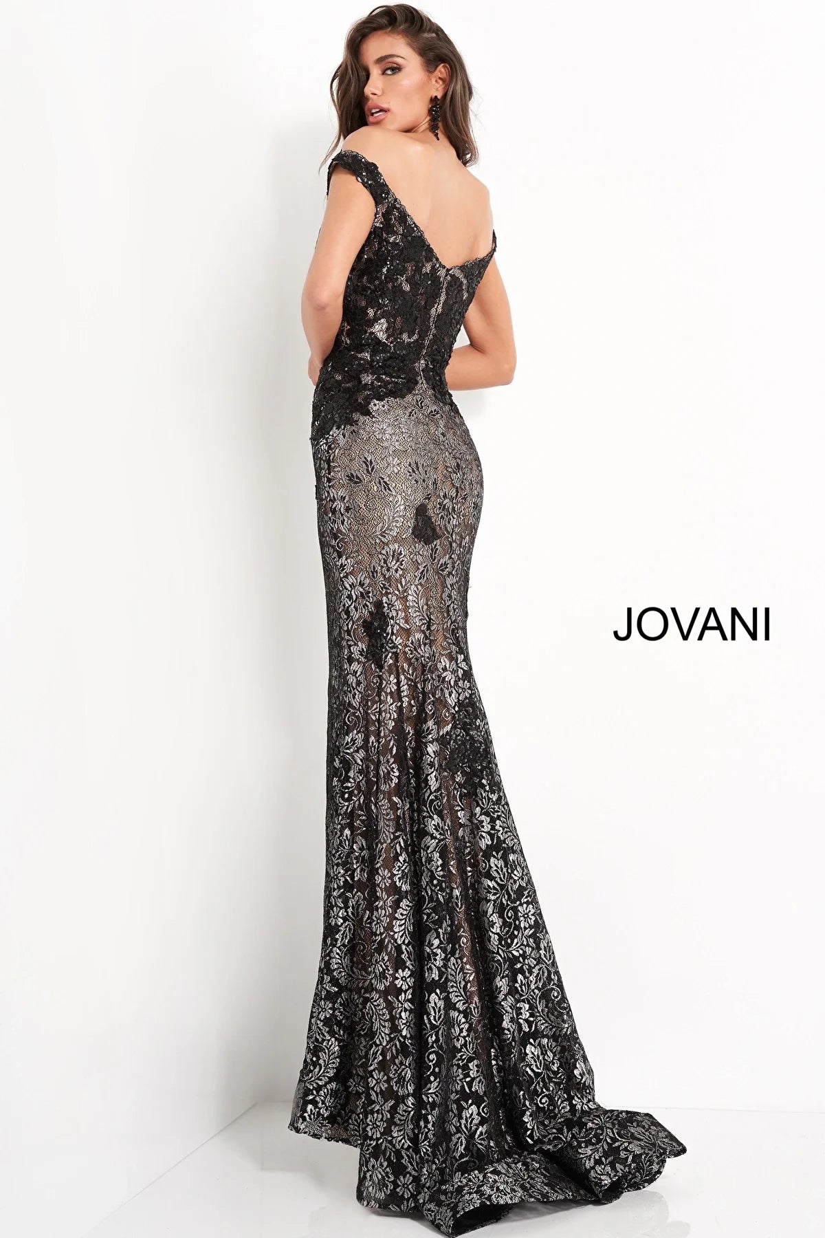 Jovani 06437 Off the Shoulder Lace Prom Dress