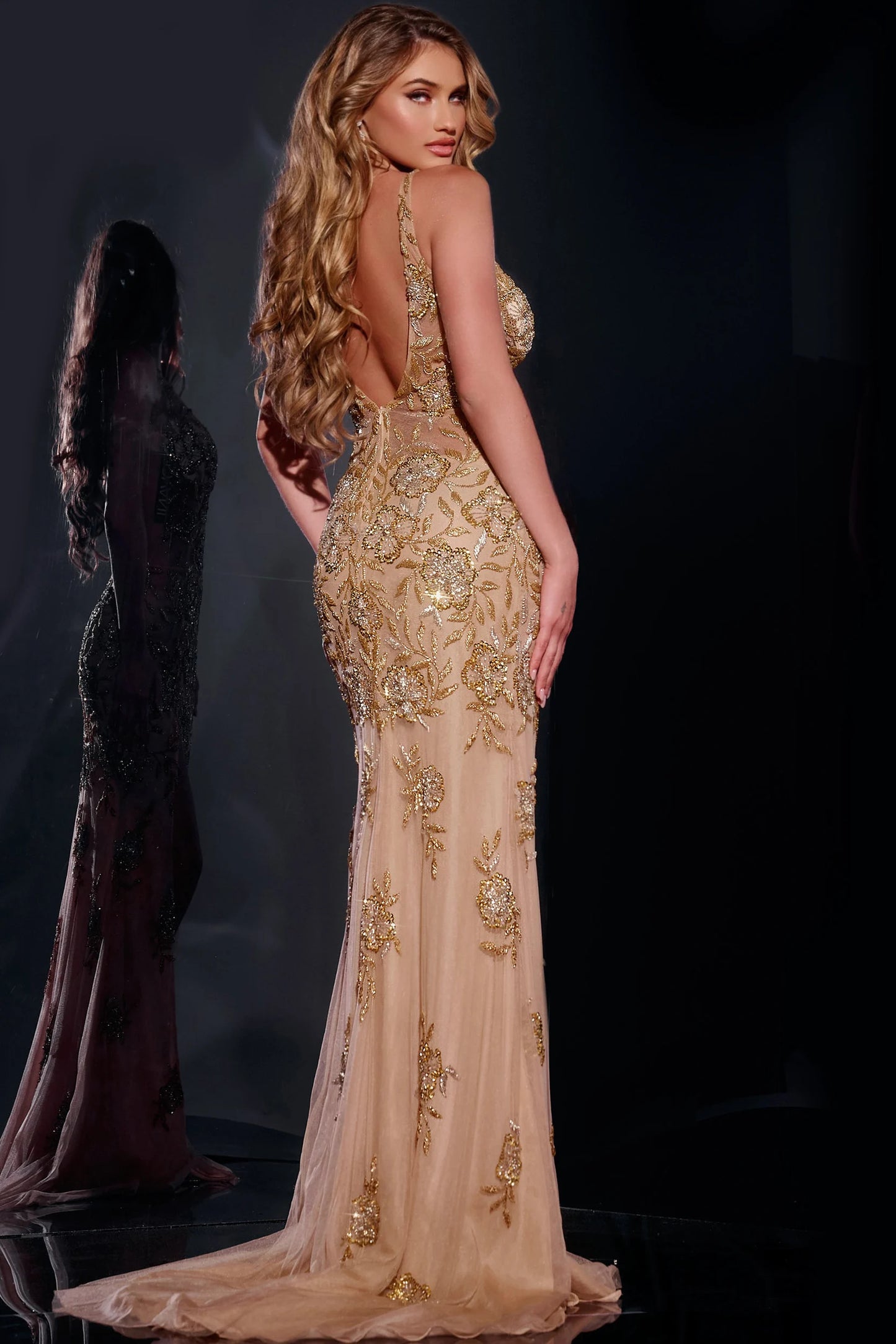 Jovani 07355 Glamorous V Neckline Beaded Gown