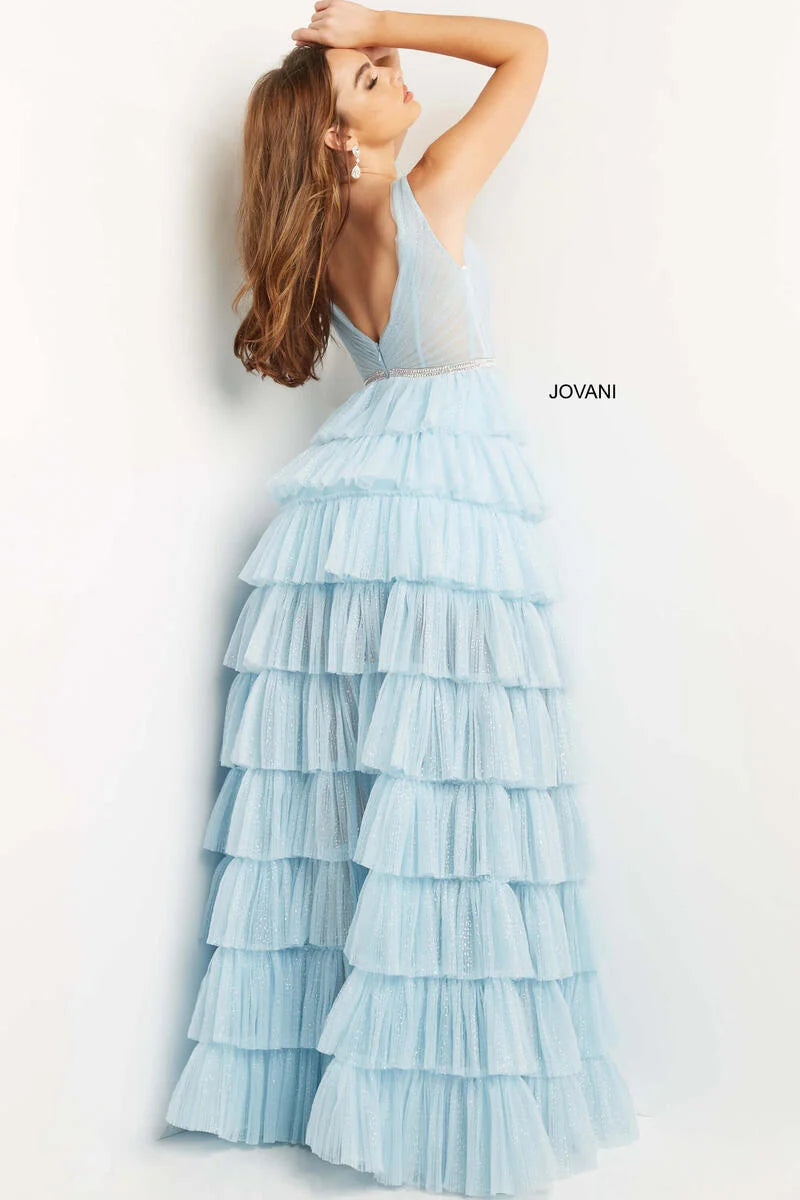 Jovani 07998 Embellished Belt Layered Prom Ballgown