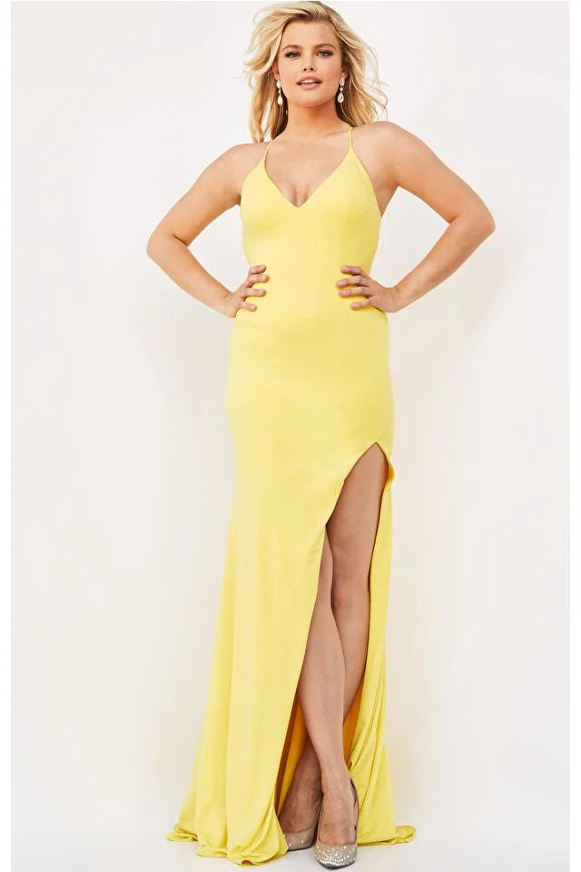 Jovani 08153 Glitter High Slit Dress Light-Blue / 6 Jovani 08153 Glitter High Slit Dress Light-Blue / 6