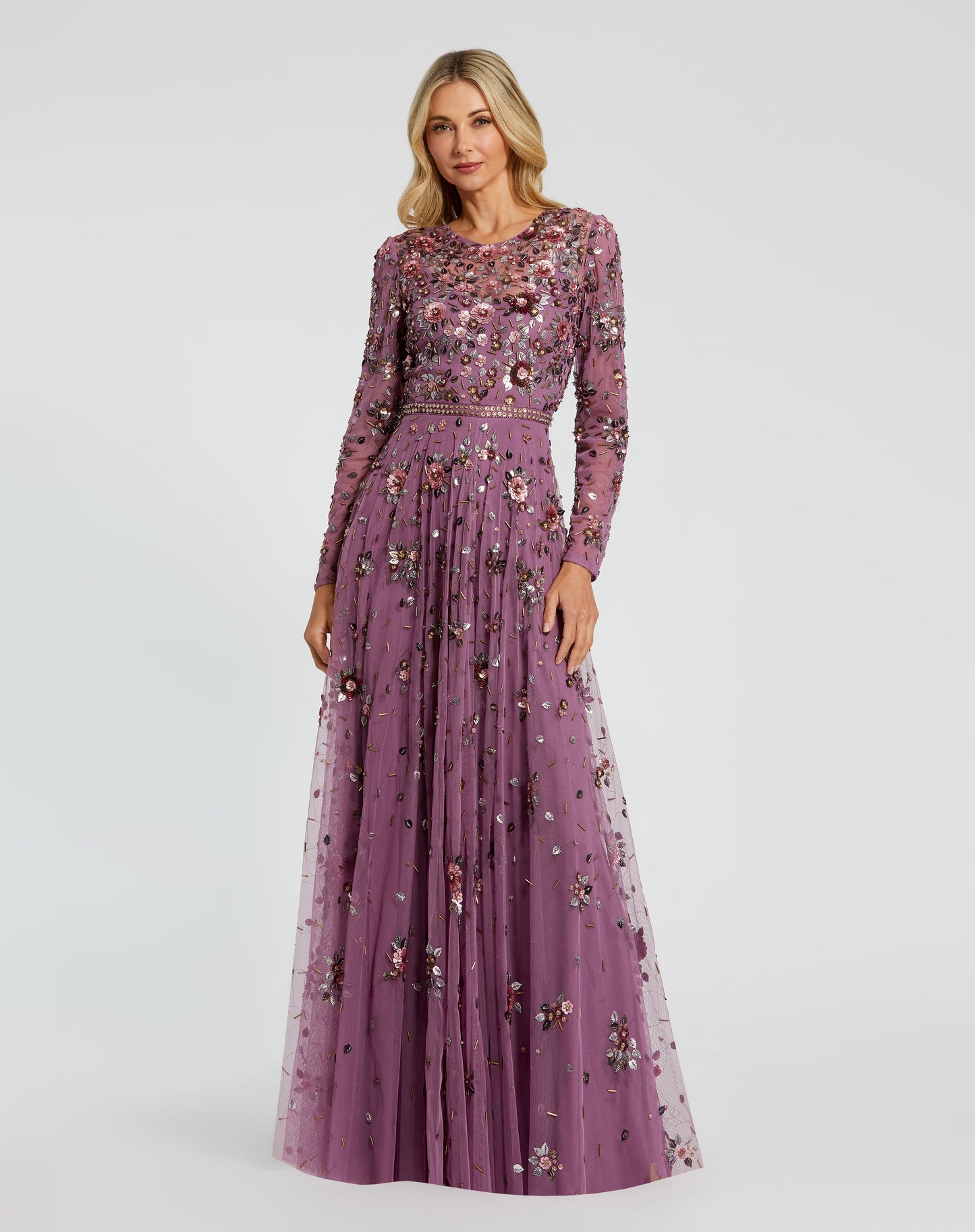 Mac Duggal 10063 Long Sleeve High Neck Beaded Gown
