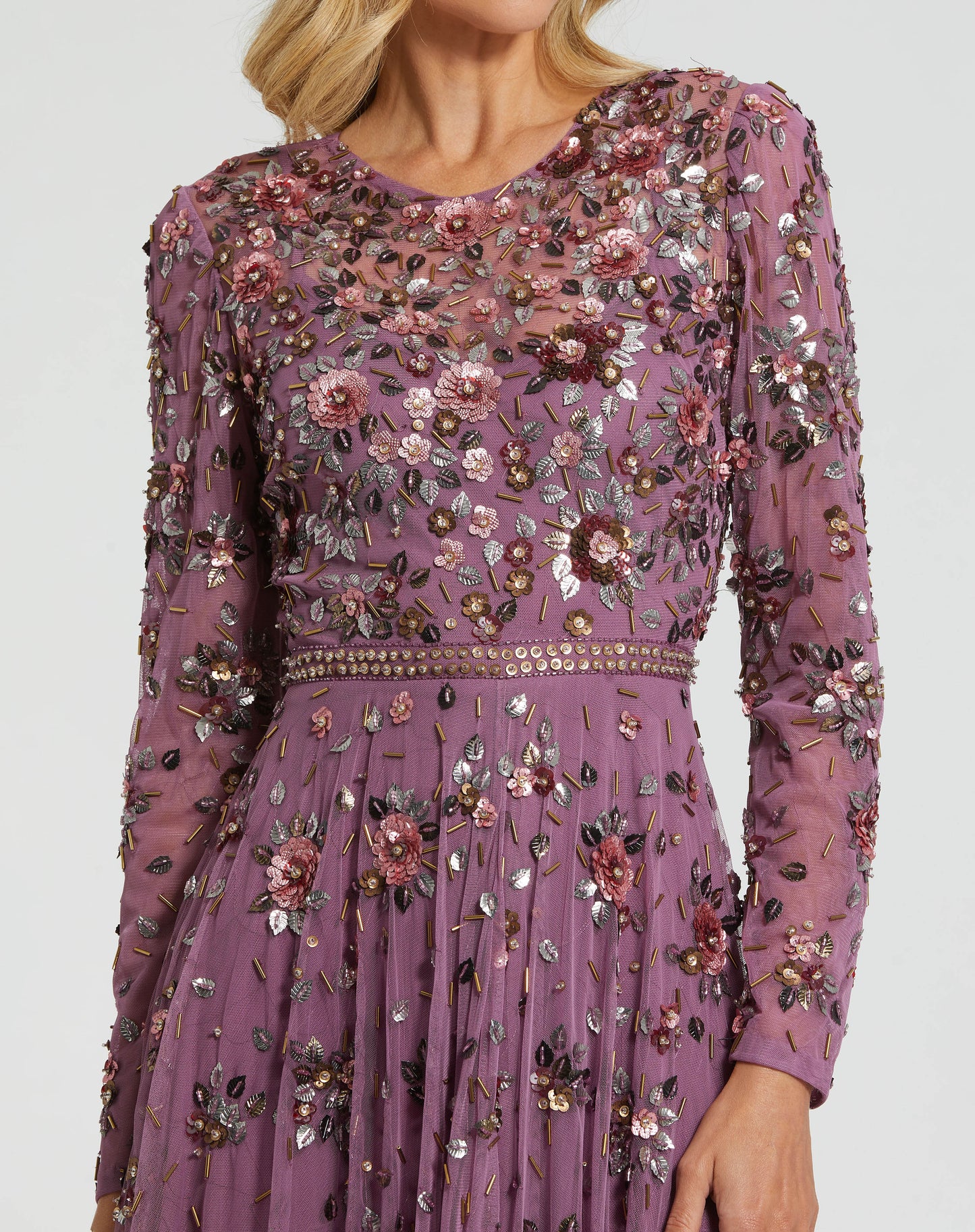Mac Duggal 10063 Long Sleeve High Neck Beaded Gown