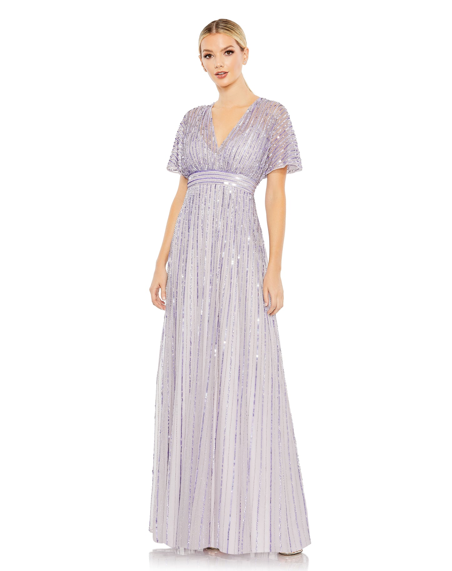 Mac Duggal 10868 Sequined Butterfly Sleeve Flowy Gown