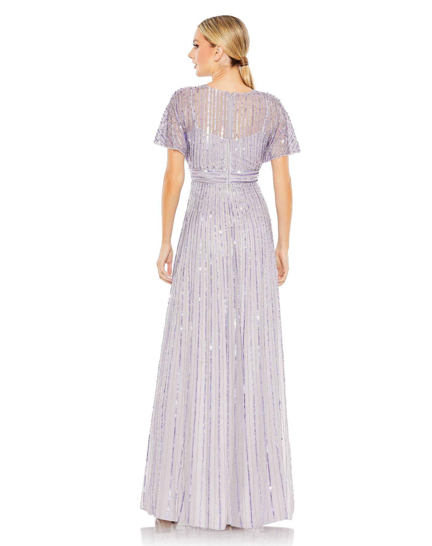 Mac Duggal 10868 Sequined Butterfly Sleeve Flowy Gown