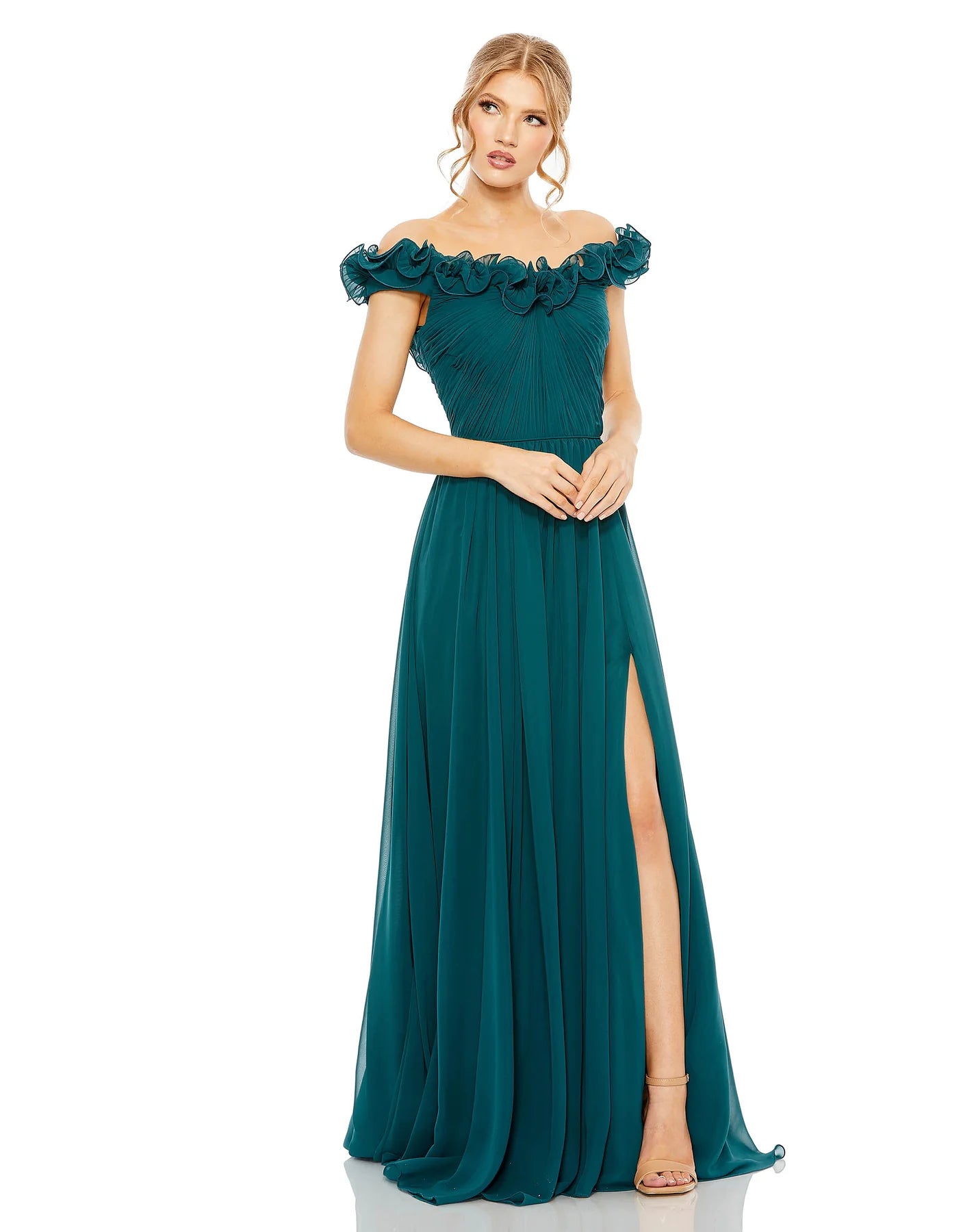 Mac Duggal 11591 Ruched Off The Shoulder A Line Gown