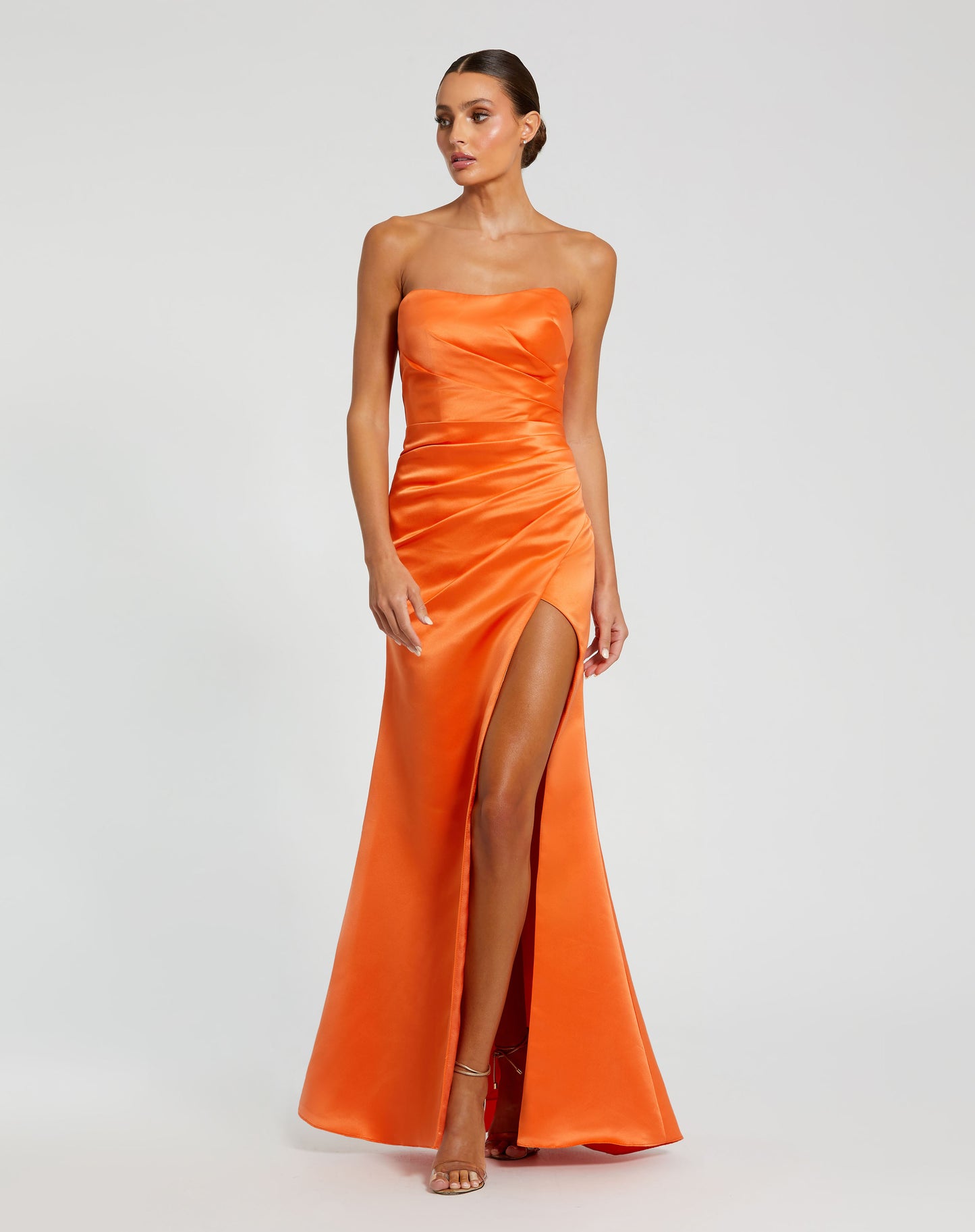 Mac Duggal 11653 Strapless Gathered High Slit Gown