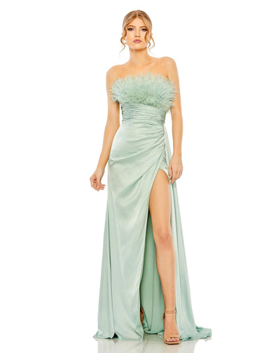 Mac Duggal 11690 Strapless Feather Detail Satin Gown