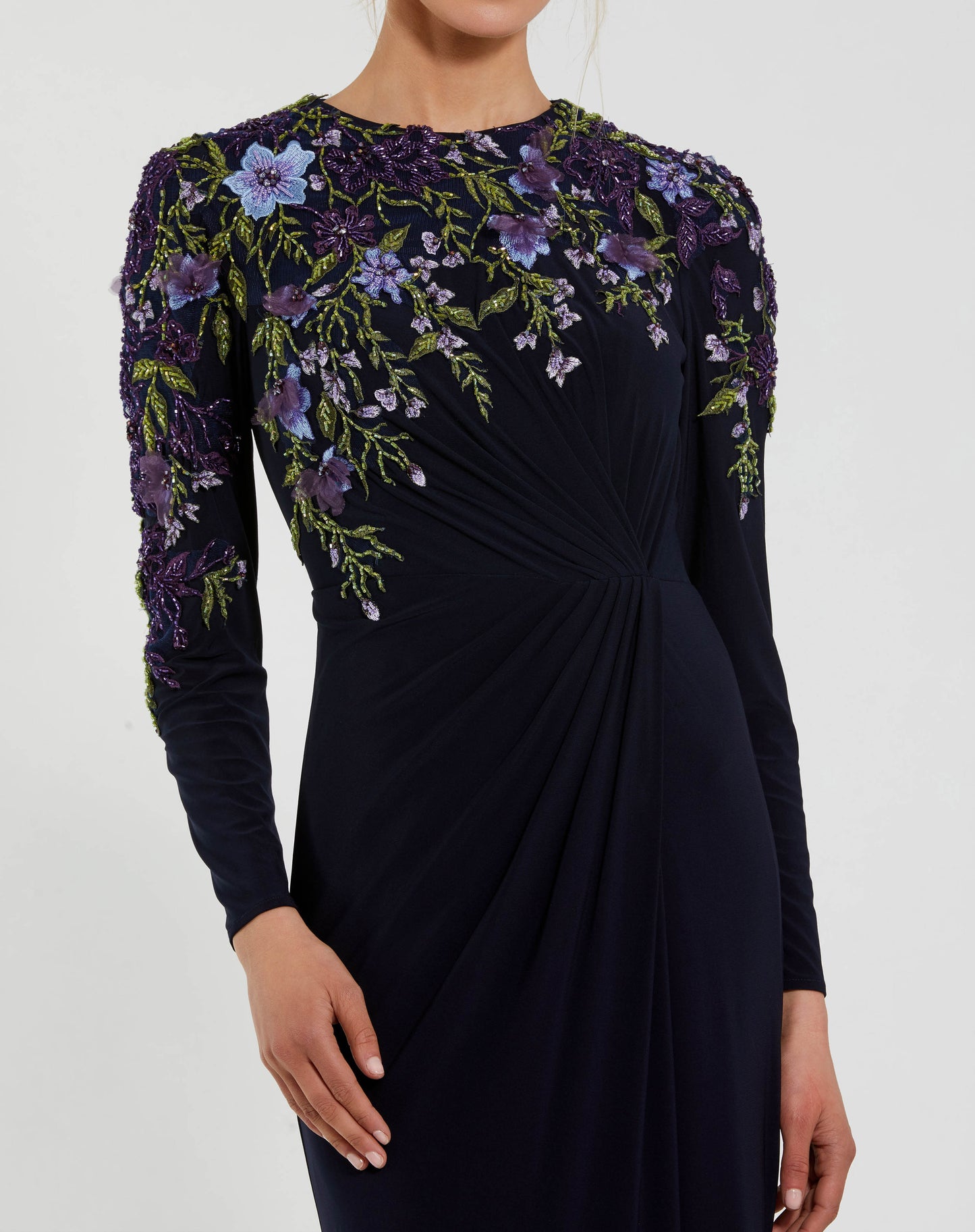 Mac Duggal 11806 Embellished Long Sleeve Fitted Jersey Gown