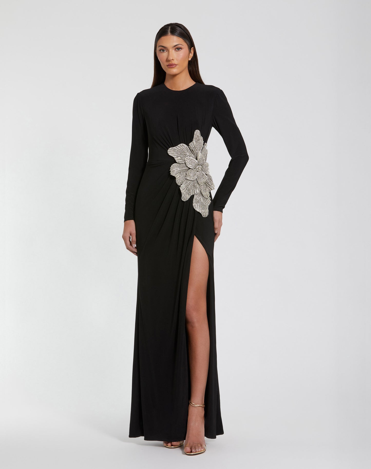 Mac Duggal 11809 Jersey Gown with Embellished Flower