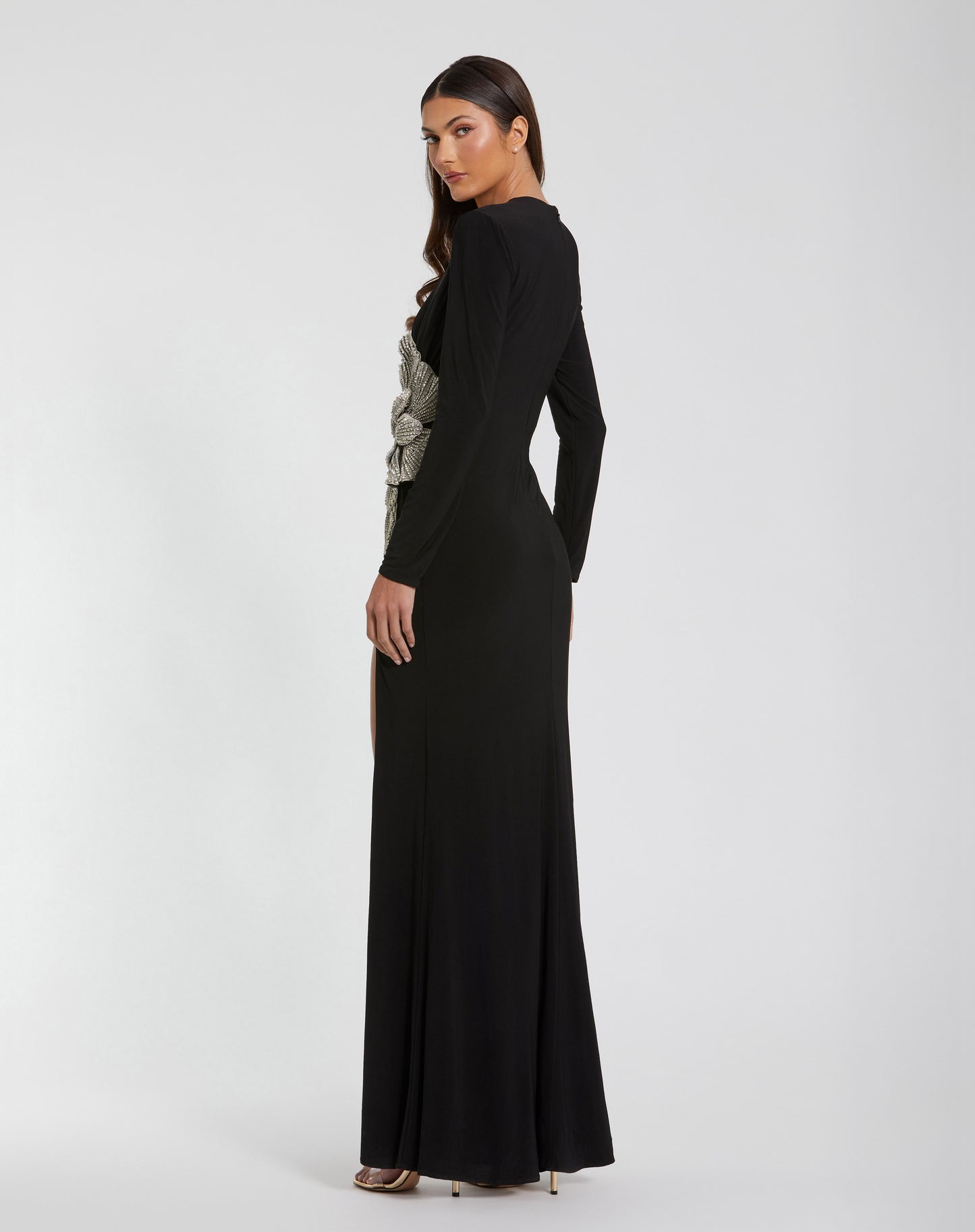 Mac Duggal 11809 Jersey Gown with Embellished Flower