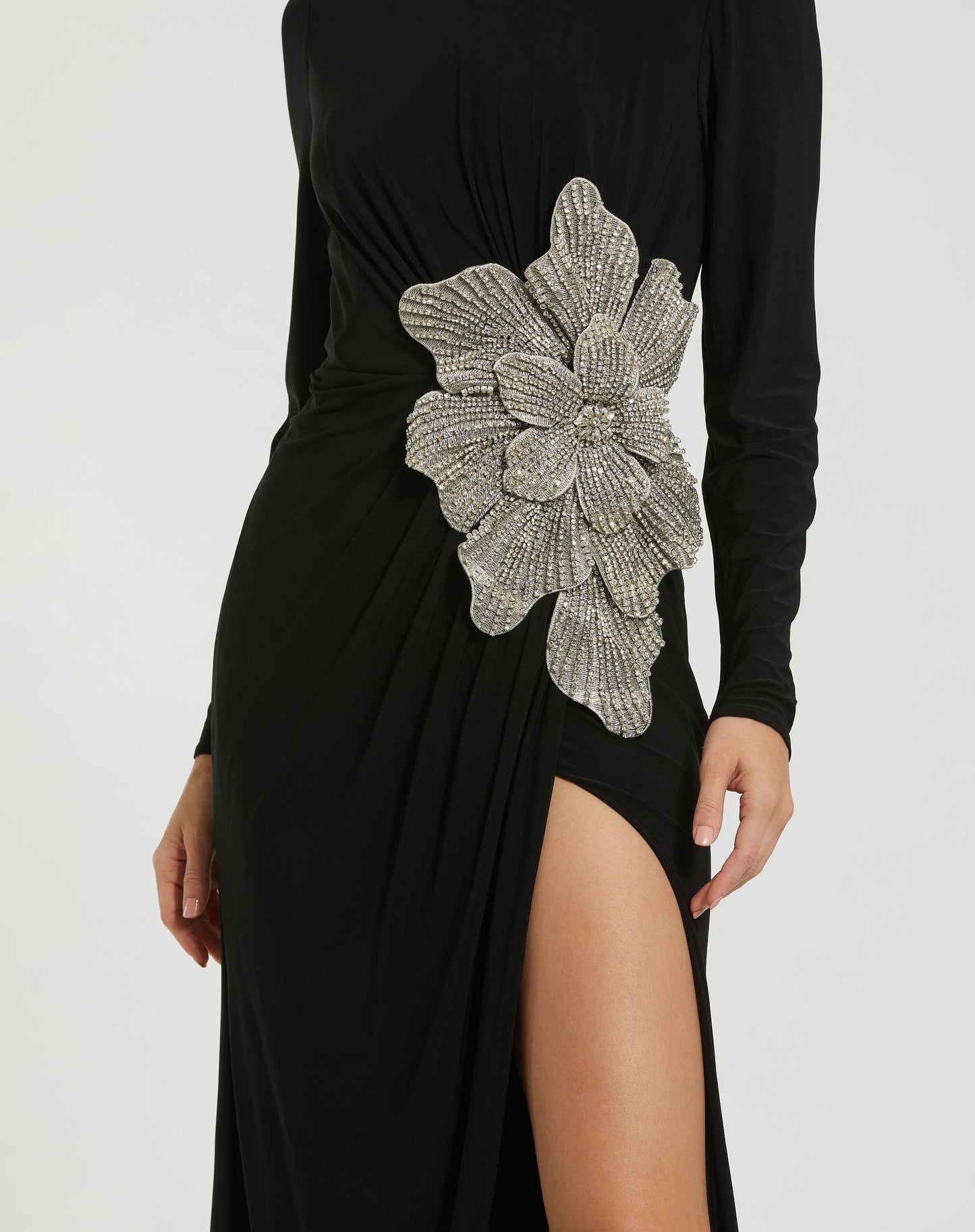 Mac Duggal 11809 Jersey Gown with Embellished Flower