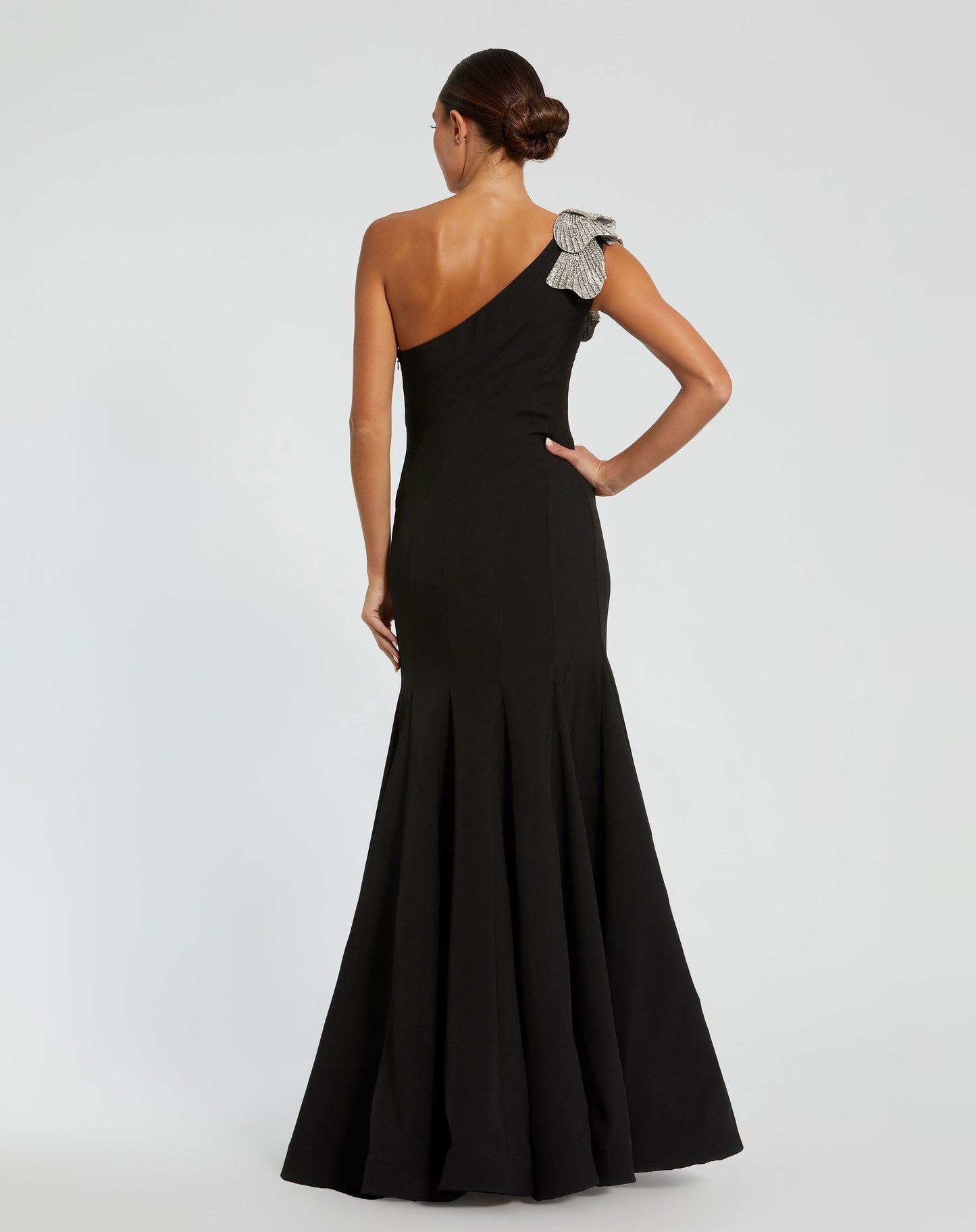 Mac Duggal 11810 Crepe One Shoulder Gown With Flower