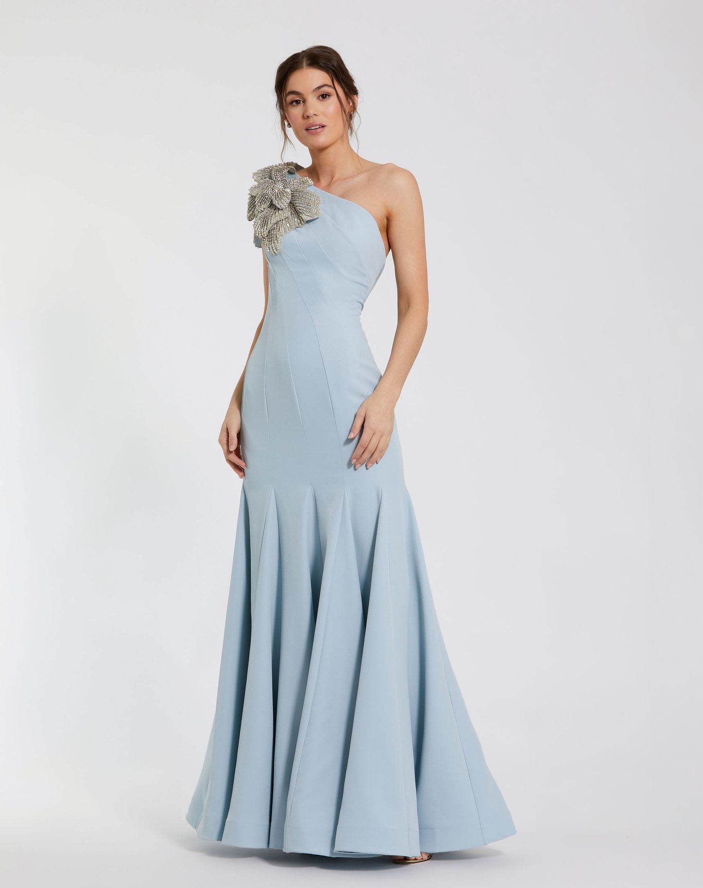 Mac Duggal 11810 Crepe One Shoulder Gown With Flower
