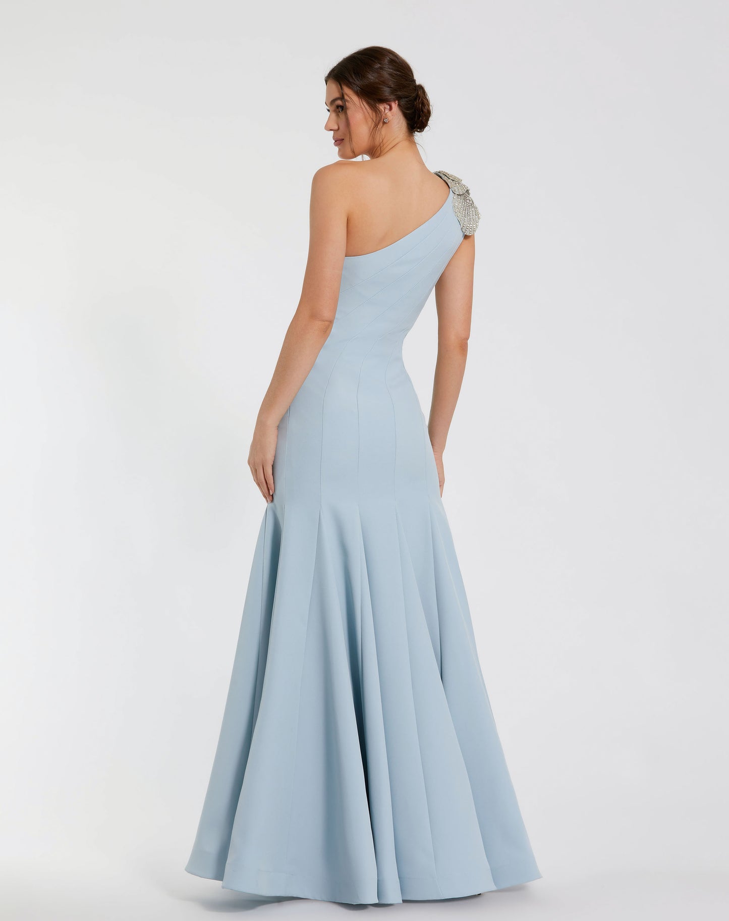 Mac Duggal 11810 Crepe One Shoulder Gown With Flower