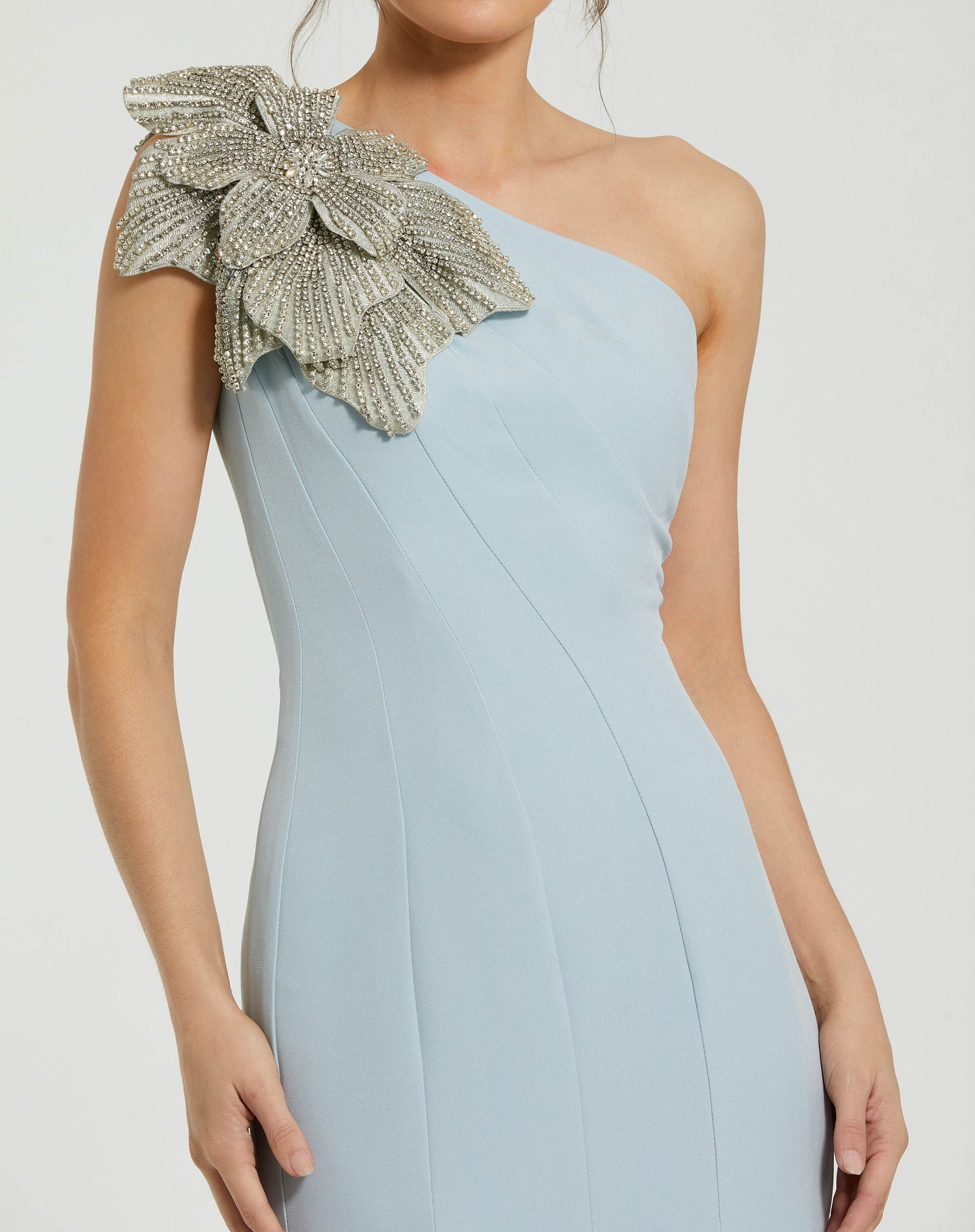 Mac Duggal 11810 Crepe One Shoulder Gown With Flower