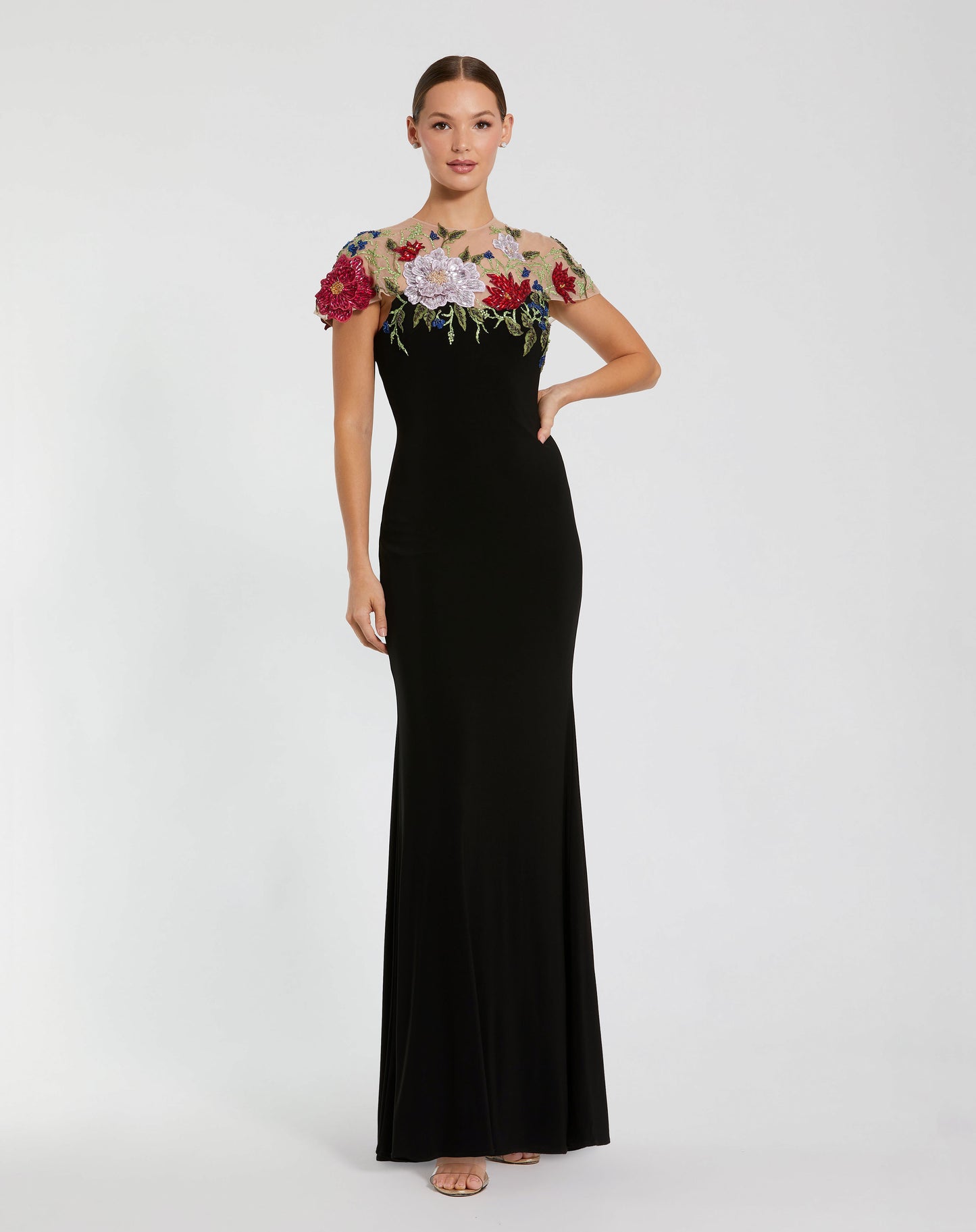 Mac Duggal 11817 Floral Embellished Jersey Fitted Gown