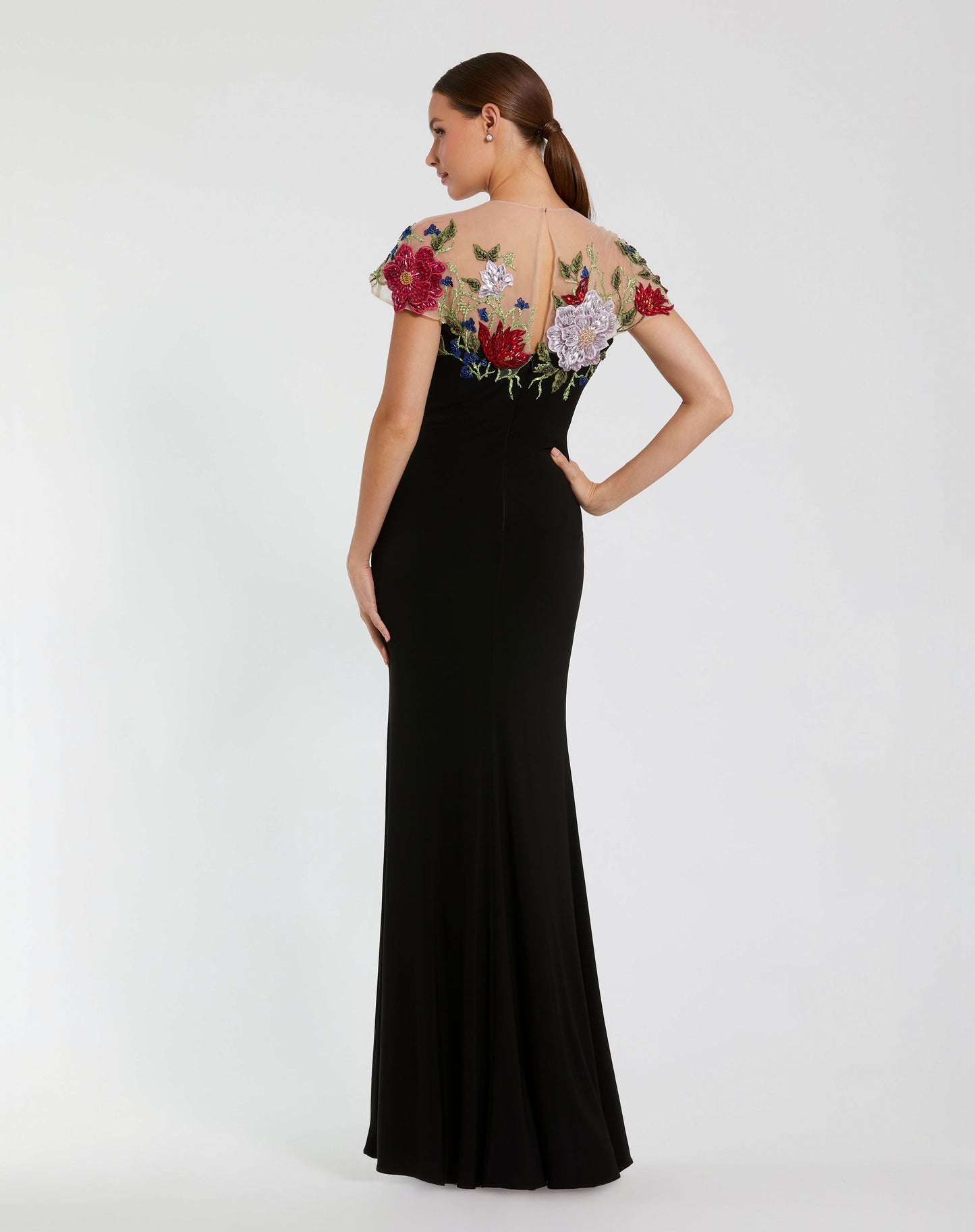 Mac Duggal 11817 Floral Embellished Jersey Fitted Gown