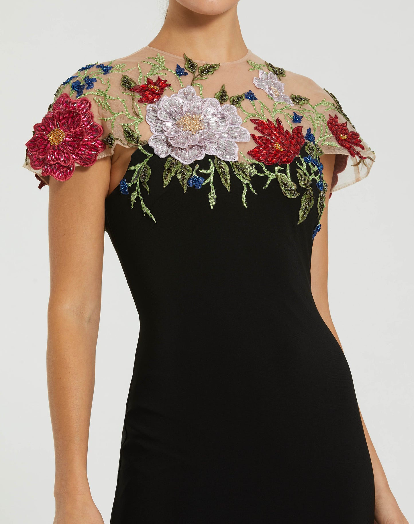Mac Duggal 11817 Floral Embellished Jersey Fitted Gown
