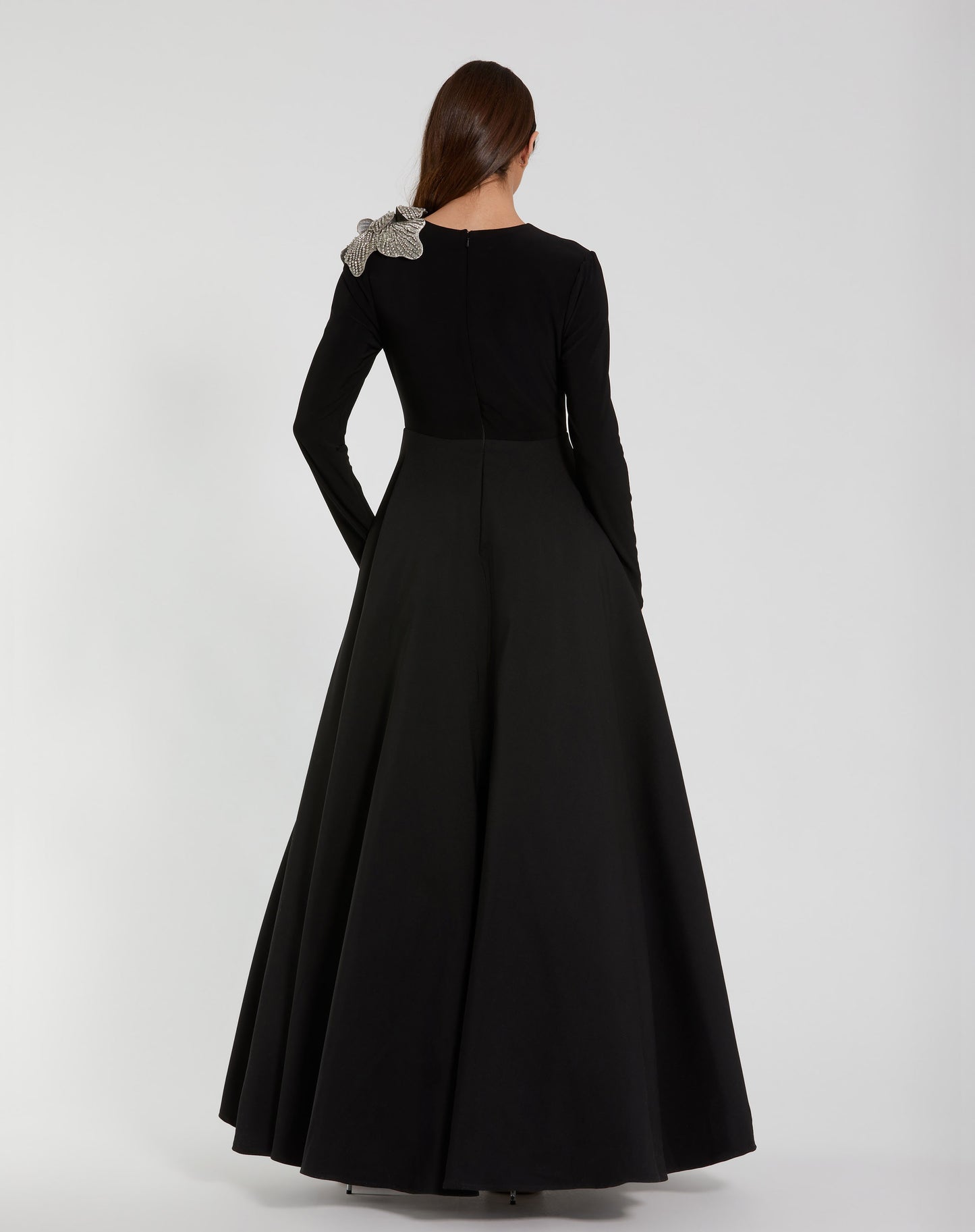 Mac Duggal 11832 Long Sleeve Taffeta 3D Flower Ball Gown