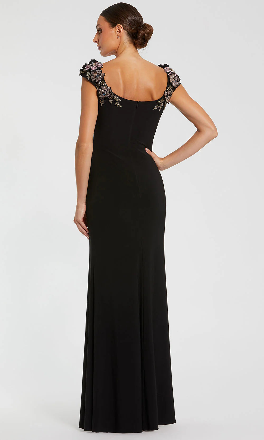 Mac Duggal 11842 Black Jersey Sleeveless Scoop Neck Gown with 3D Flower Details