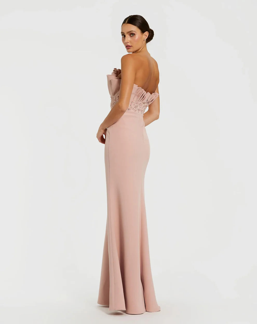 Mac Duggal 11848 Pink Strapless Crepe Gown With Hand-Applied Crystal Embellishments